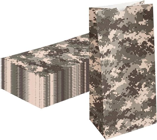 Restaurantware Bag Tek 8 LB Disposable Lunch Bags 100 Sturdy Take Out Bags - Flat Bottom Great For Restaurants Cafes And Bakeries Camouflage Paper Popcorn Bags Versatile For Grocery And More