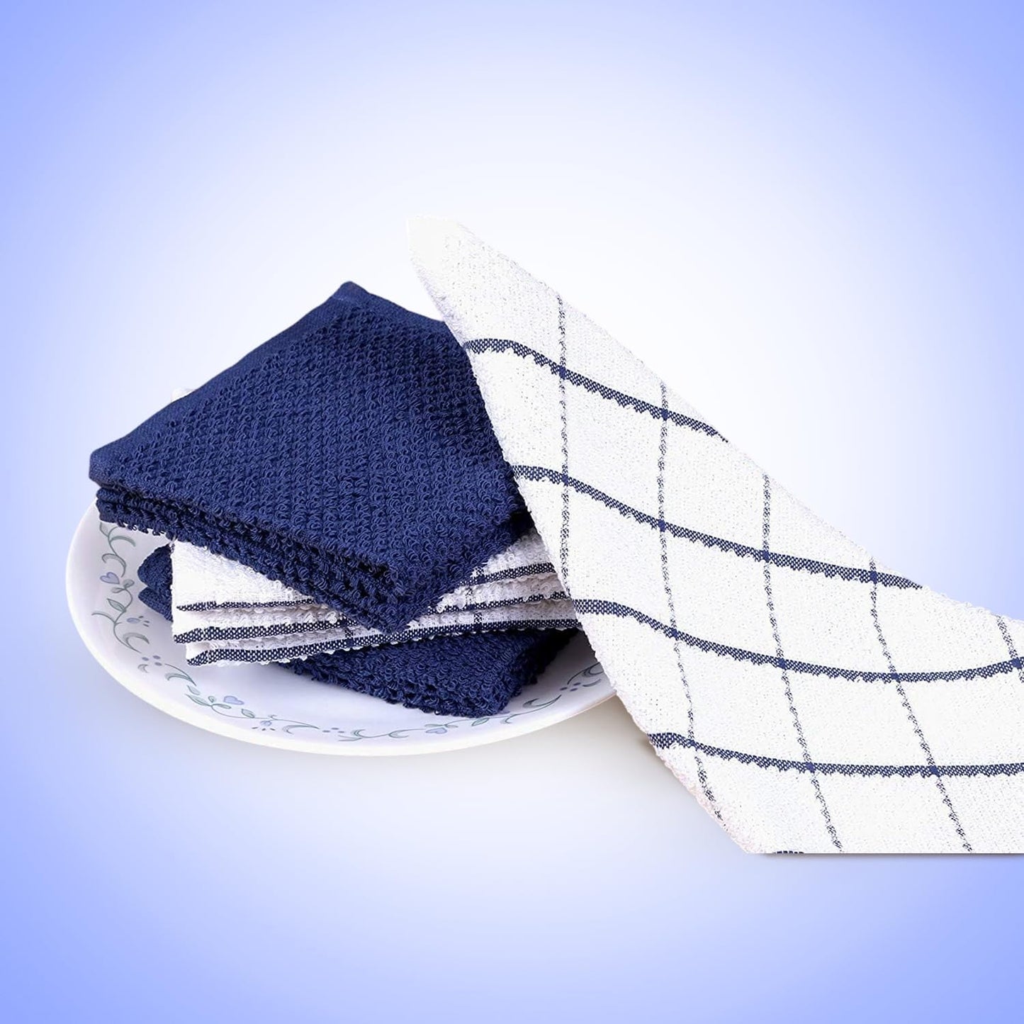 AMOUR INFINI Cotton Kitchen Dish Cloths Set of 8 – Highly Absorbent, Super Soft Premium Terry Cleaning Cloth (12"x12" Inch) Premium Dishcloths for Washing Dishes (Blue)