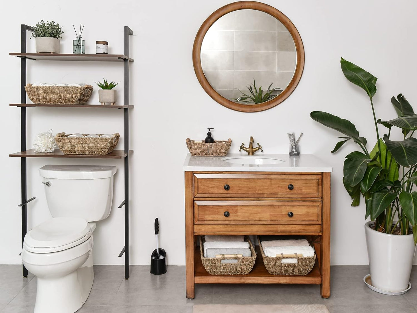 StorageWorks Hand-Woven Jumbo Storage Baskets with Wooden Handles, Seagrass Wicker Baskets for Organizing, 2-Pack