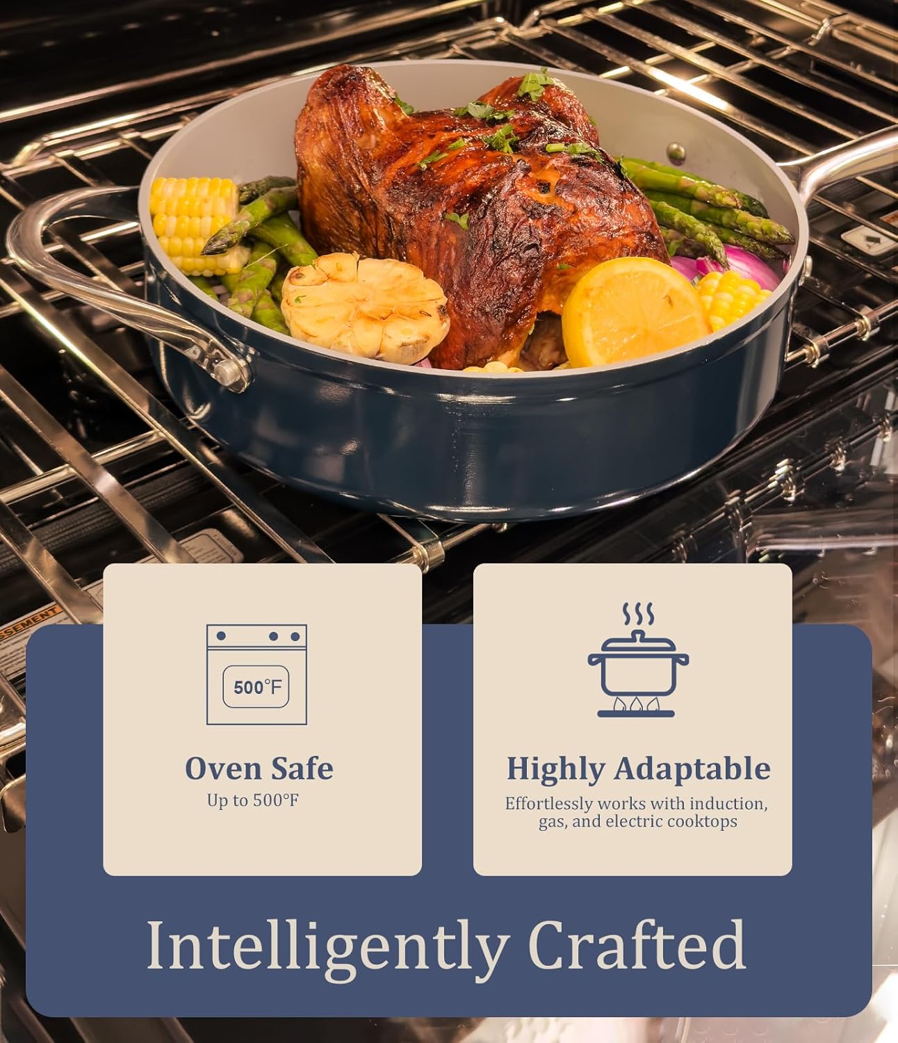 Nonstick Ceramic Frying Pan 8 Inch for Induction Cooktop - Non Toxic PTFE/PFOA/PFAS Free, Oven & Dishwasher Safe up to 500°F - Non Stick Small Egg Skillet with Stay-Cool Handle - Navy Blue