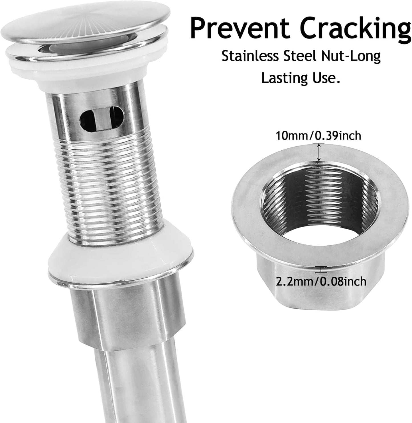 Bathroom Sink Drain,Drain Stopper Bathroom Sink with Overflow,Pop Up Drain Assembly with Detachable Strainer Basket,Built-in Anti-Clogging, Stainless Steel Nut Brushed Nickel