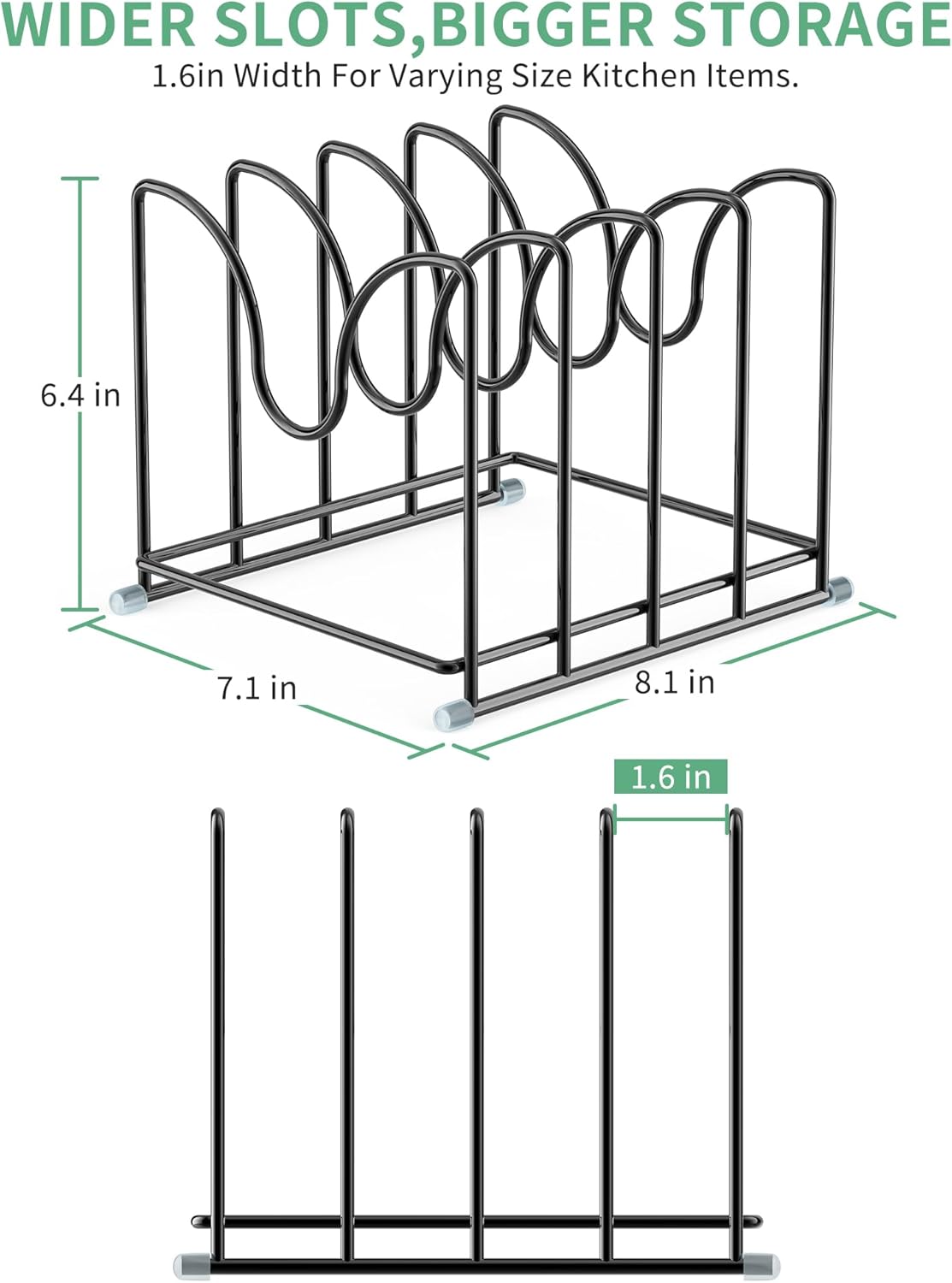 Pot Lid Organizer Rack,1.6in Wide Cutting Board Organizer for Pan Lids,Baking Sheets,Cookie Sheets, with 4 Slots,Cutting Board Holder Rack(1PC-Large)