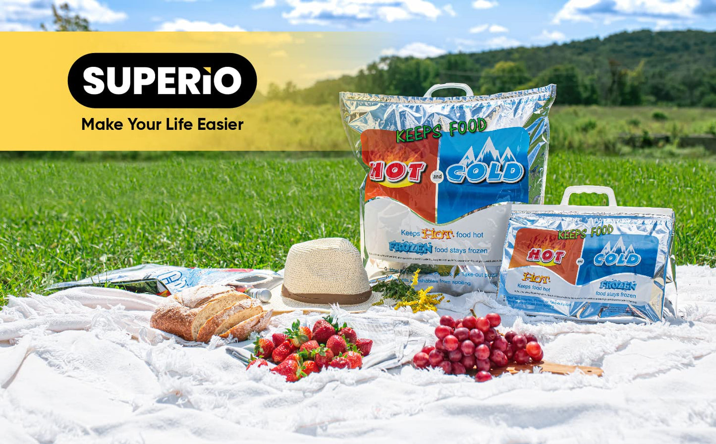 Superio Hot and Cold Insulated Bags for Food Delivery, Grocery Shopping Bags, Food Storage for Hot and Frozen Food for Travel, Disposable Cooler Bag, Reinforced Thermal Lunch Bag (2, 13.5"x17.5")