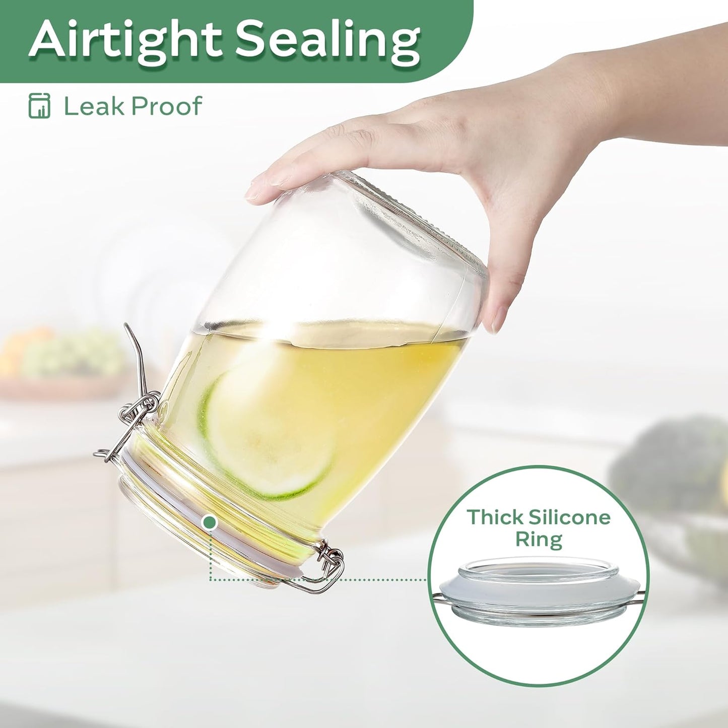 Glass Food Storage Jars with Airtight Lids 34 oz Round 4 Pack Kitchen Storage Containers Large Cabinet Canisters Sealed Pot Canning for Pasta, Cereal, Coffee, Beans, Spice