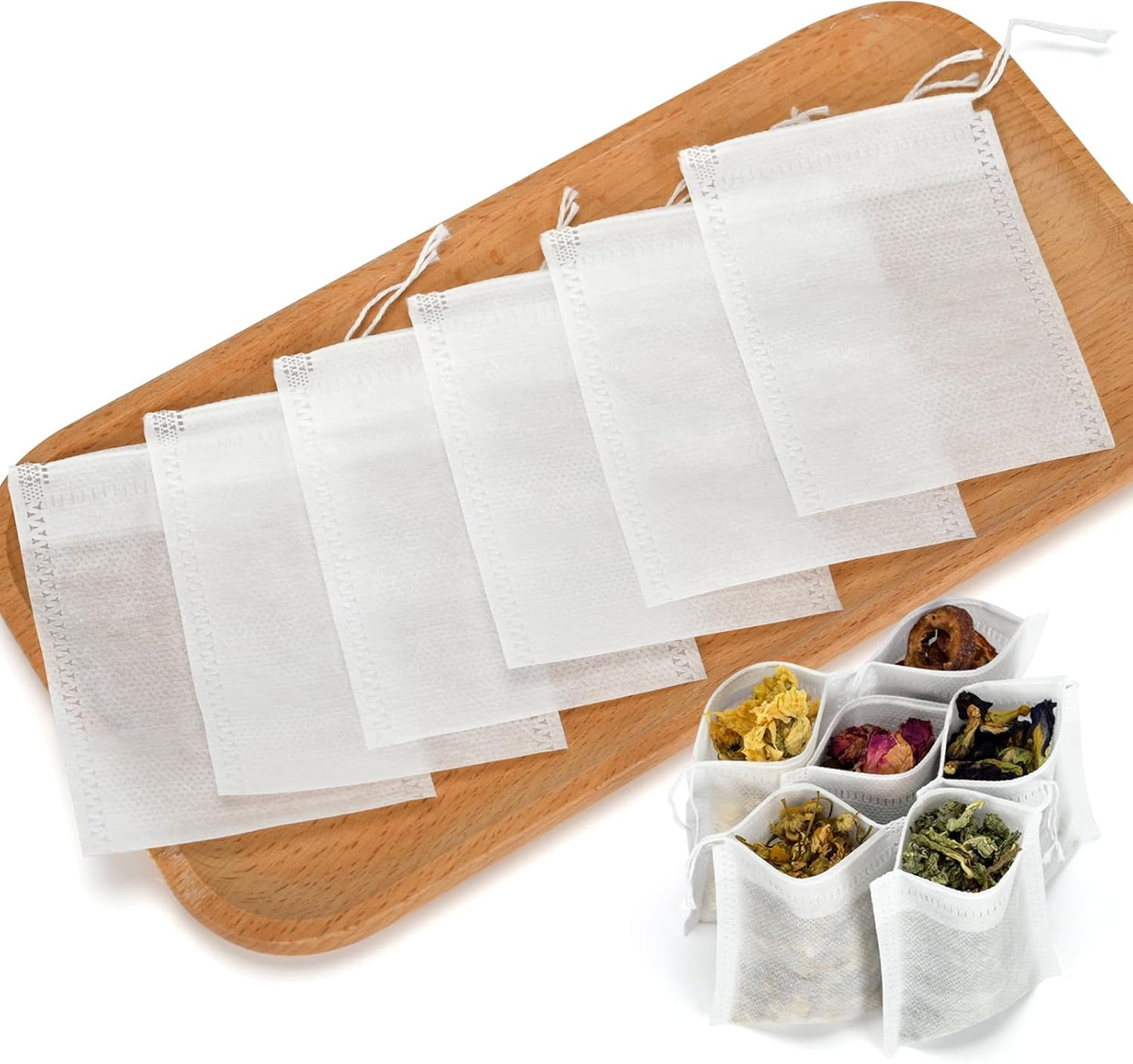 300Pcs Disposable Tea Bags for Loose Leaf Tea, Empty Tea Filter Bags with Cotton Drawstring, Fillable Tea Infuser Sachets for Loose Tea, Coffee, Herb, Spice and More (3.54"x 2.75")