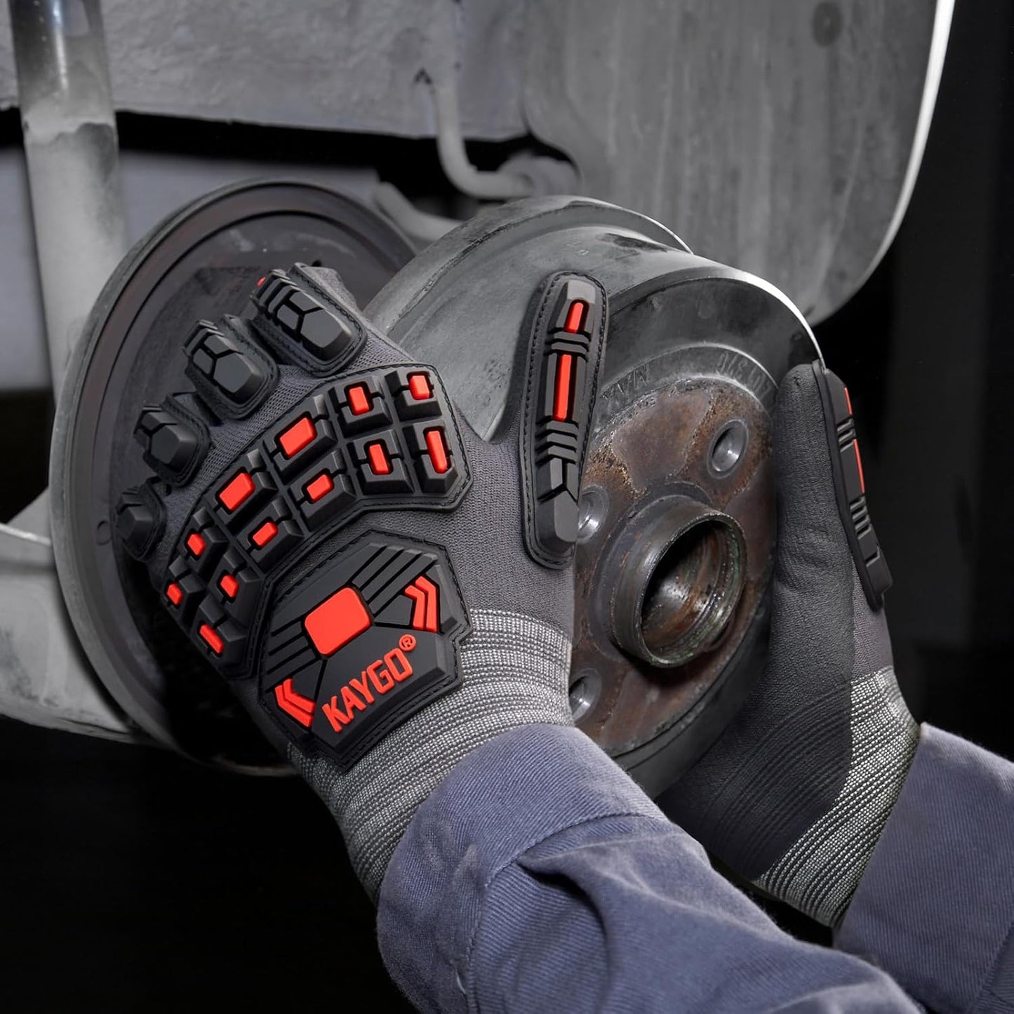 KAYGO Impact Reducing Work Gloves for Men, 3Pairs KG18N TPR Safety Work Gloves MicroFoam Nitrile Coated, Seamless Knit Nylon, Ideal for General Purpose, M