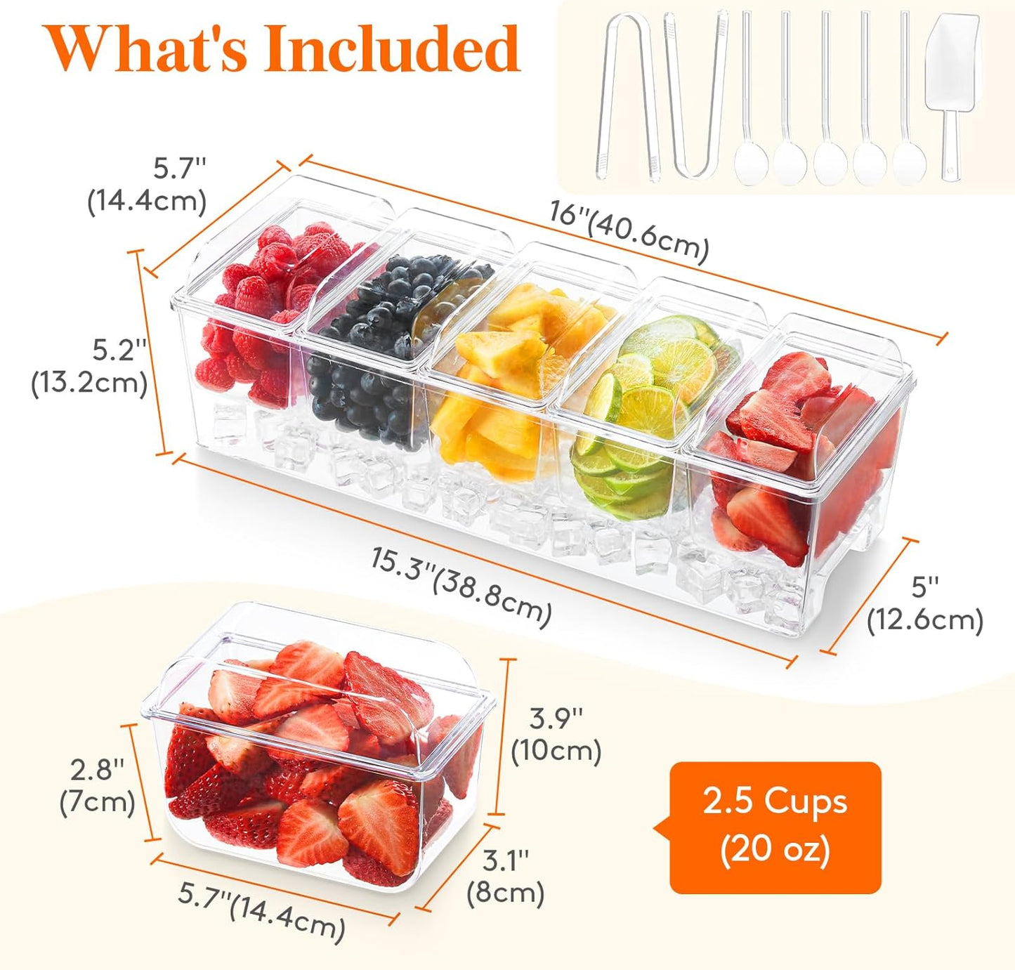 Lifewit 2 Pack Taco Bar Serving Set for Party with5Containers(2.5 Cup)&Components,Large Ice Chilled Condiment Caddy Organizer, Garnish Serving Tray Platter for Mimosa Bar Accessories,Fruit,Salad,Food