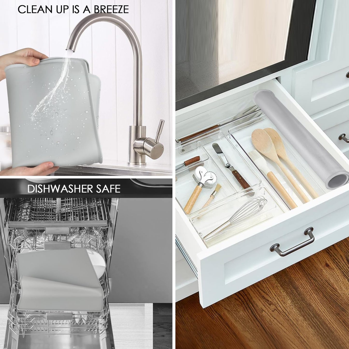 Silicone Placemats with Raised Edges for Kids, Kids Placemat for Dining Table, Silicone Table Mat Portable Reusable Non-Slip Mats for Kids Toddler Children (Grey)