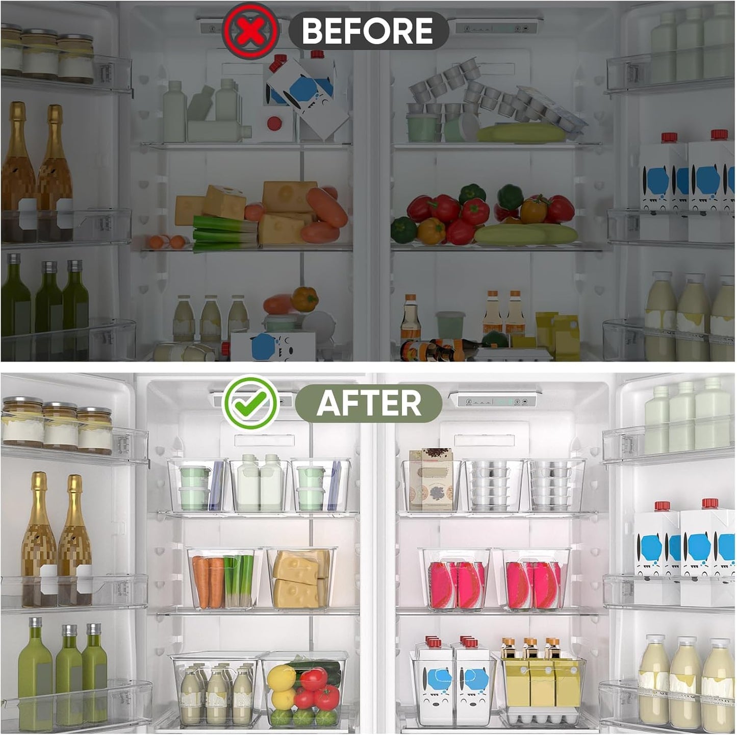 BALEINE Clear Stackable Storage Bins with Lids, Plastic Containers with Handle for Pantry Organizers and Storage, Plastic Bins for Fridge, Kitchen, Bathroom, Cabinet (11x7.5x6, 4PK)