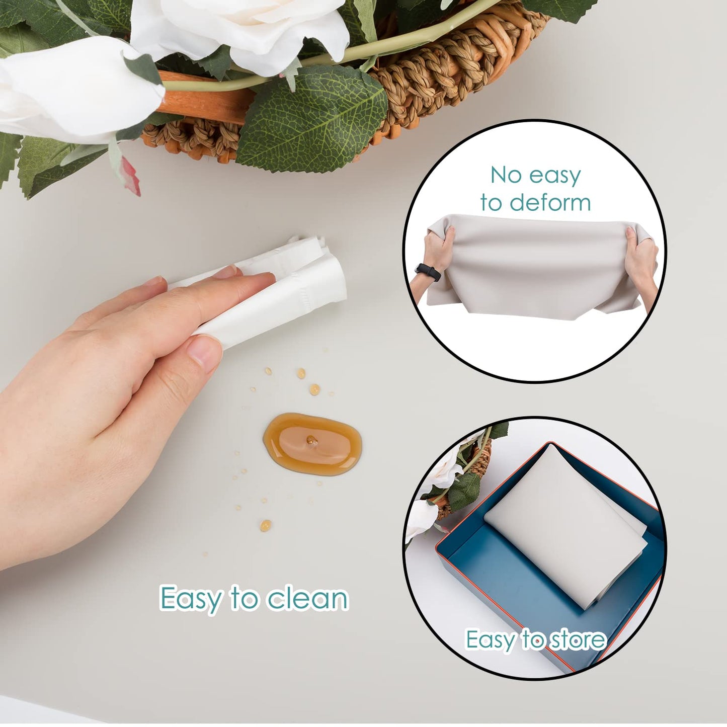 Extra Large Silicone Table Mat, Food-Grade Silicone Mat for Crafts Kids Placemat Desk Countertop Waterproof Protector Heat Insulation Kitchen Pastry Rolling Dough Pad, 27.6 x 19.7'' Light Gray, 1 Pack