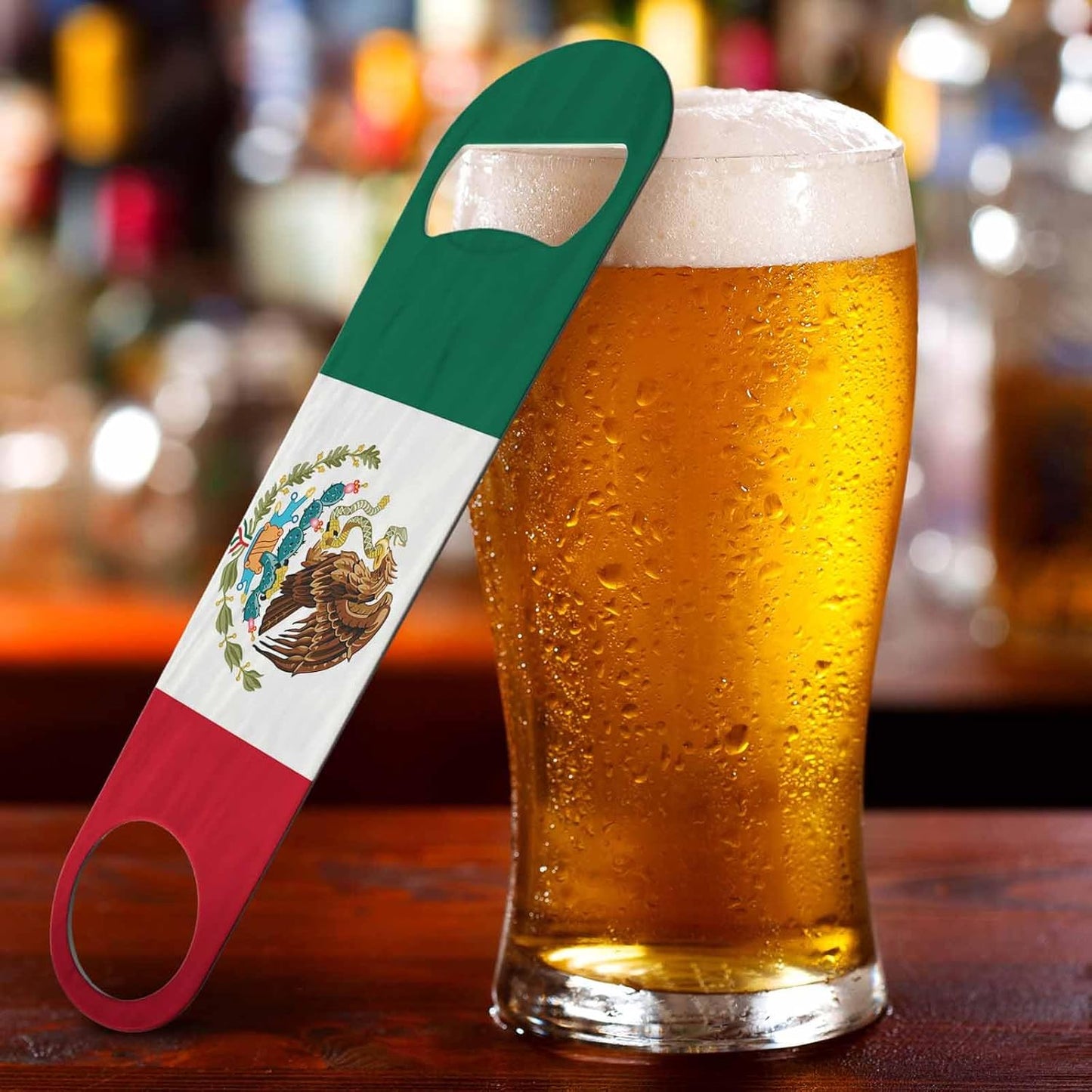 Mexican Flag Stainless Steel Bottle Opener Nice Country Flag Patriotism Red Green White and Eagle Flat Beer Bottle Opener Keychain for Home Kitchen Bar Restaurant Party Birthday Gift