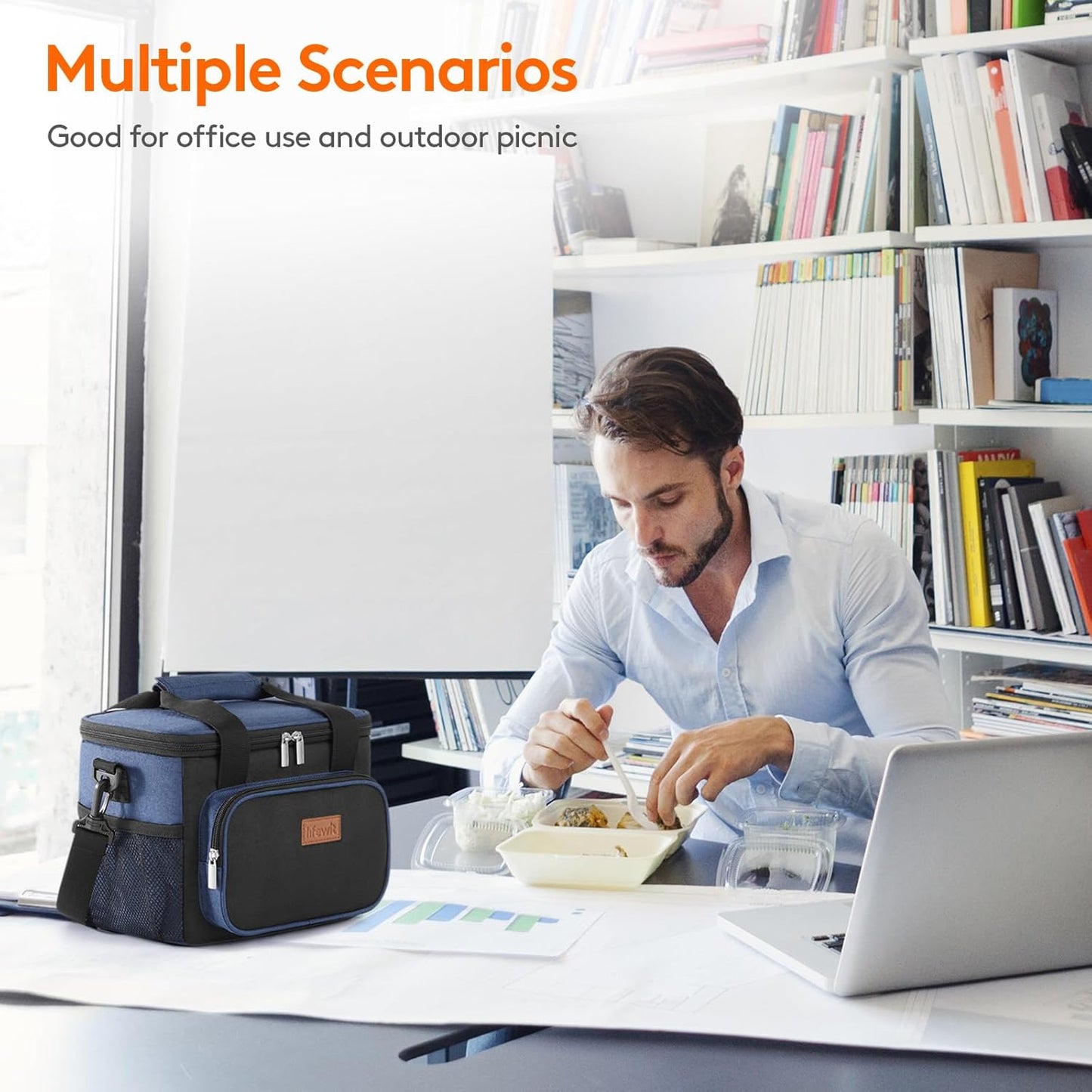 Lifewit Medium Lunch Bag Insulated Lunch Box Soft Cooler Cooling Tote for Adult Men Women, White and Red and Blue 12-Can (9L)