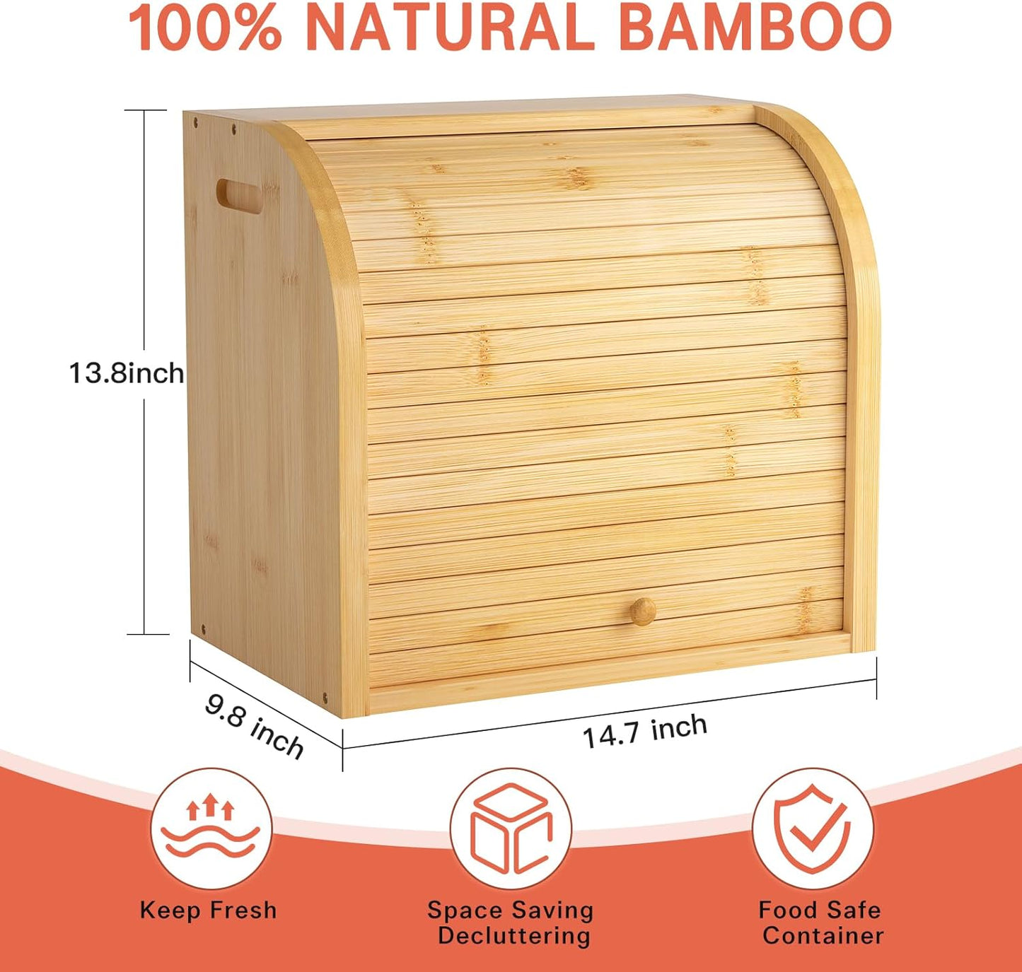 G.a HOMEFAVOR Roll Top Bread Box for Kitchen Counter, Large 2-Tier Bamboo Bread Storage Container, Bread Holder Food Bin for Countertop, Self-Assembly