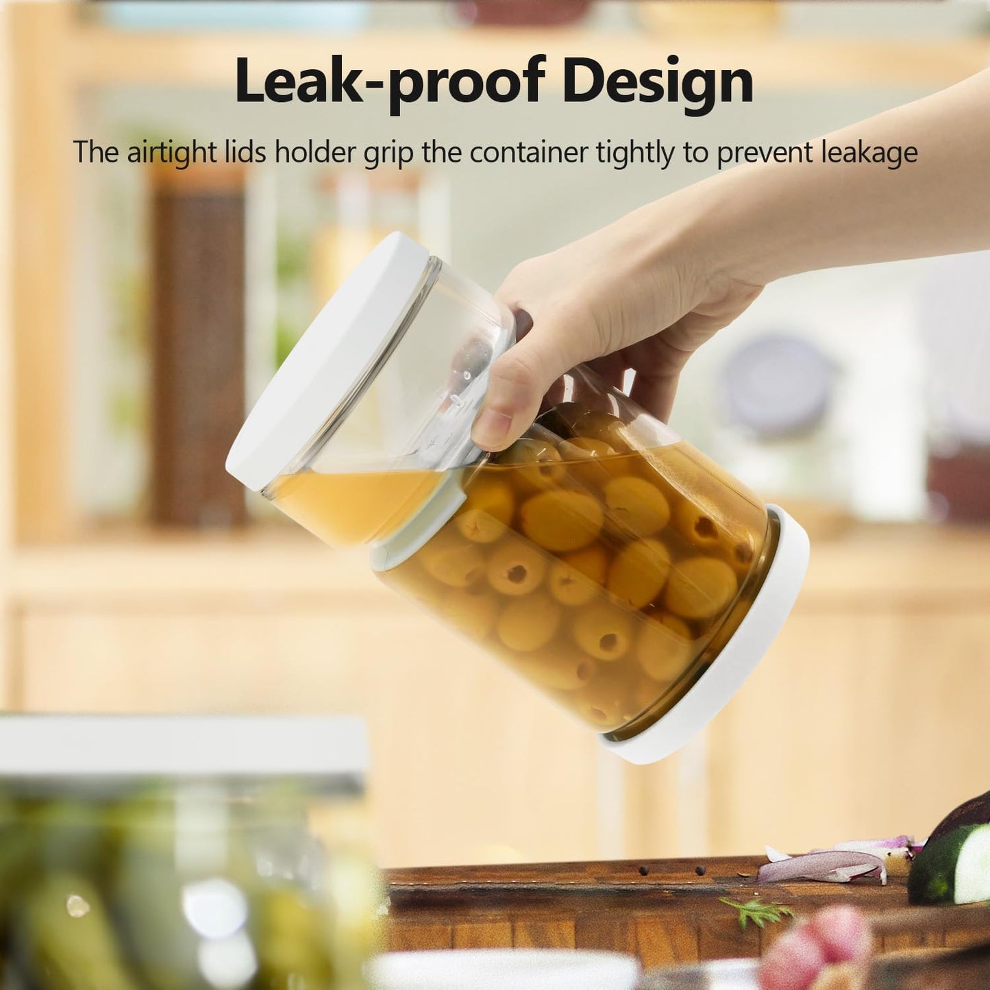 Glass Pickle Jar with Strainer Flip for Pickle Lover - 45OZ Leakproof Airtight Juice Separator for Olive, Gherkin or Chilli, BPA Free, Dishwasher and Refrigerator Safe (White, 45 oz*1 pack)