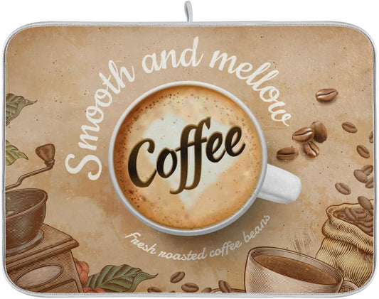 senya Super Absorbent Dish Drying Mat, Microfiber Fast-Drying 24'' x 18'', Kitchen Pad, Coffee Cup Retro Brown