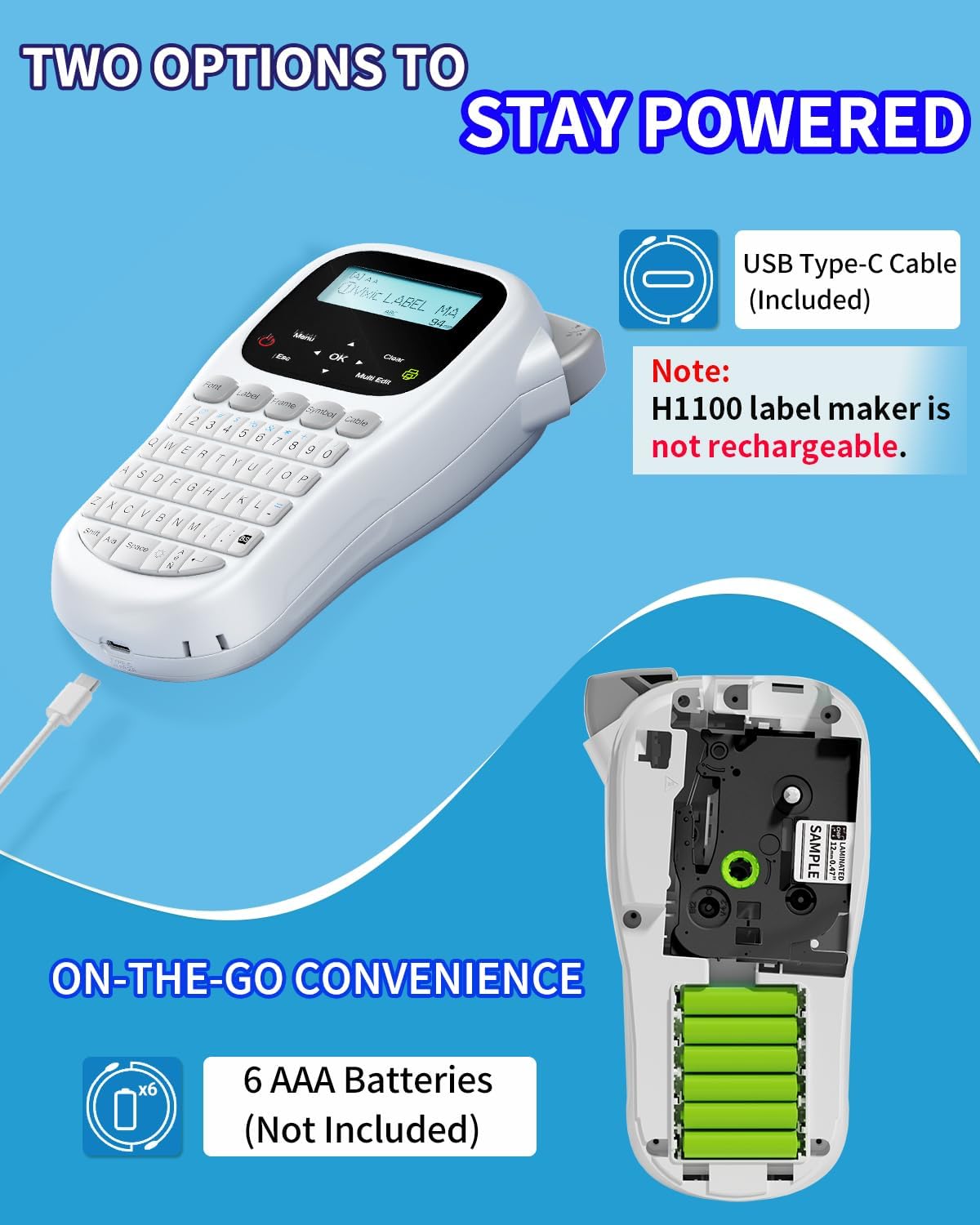 Label Maker, H1100 Label Maker Machine with-Tape, Portable Label Machine with Backlight Screen, Handheld Labeler Includes USB-C for Power, Multiple Font Icon for School Office Organization