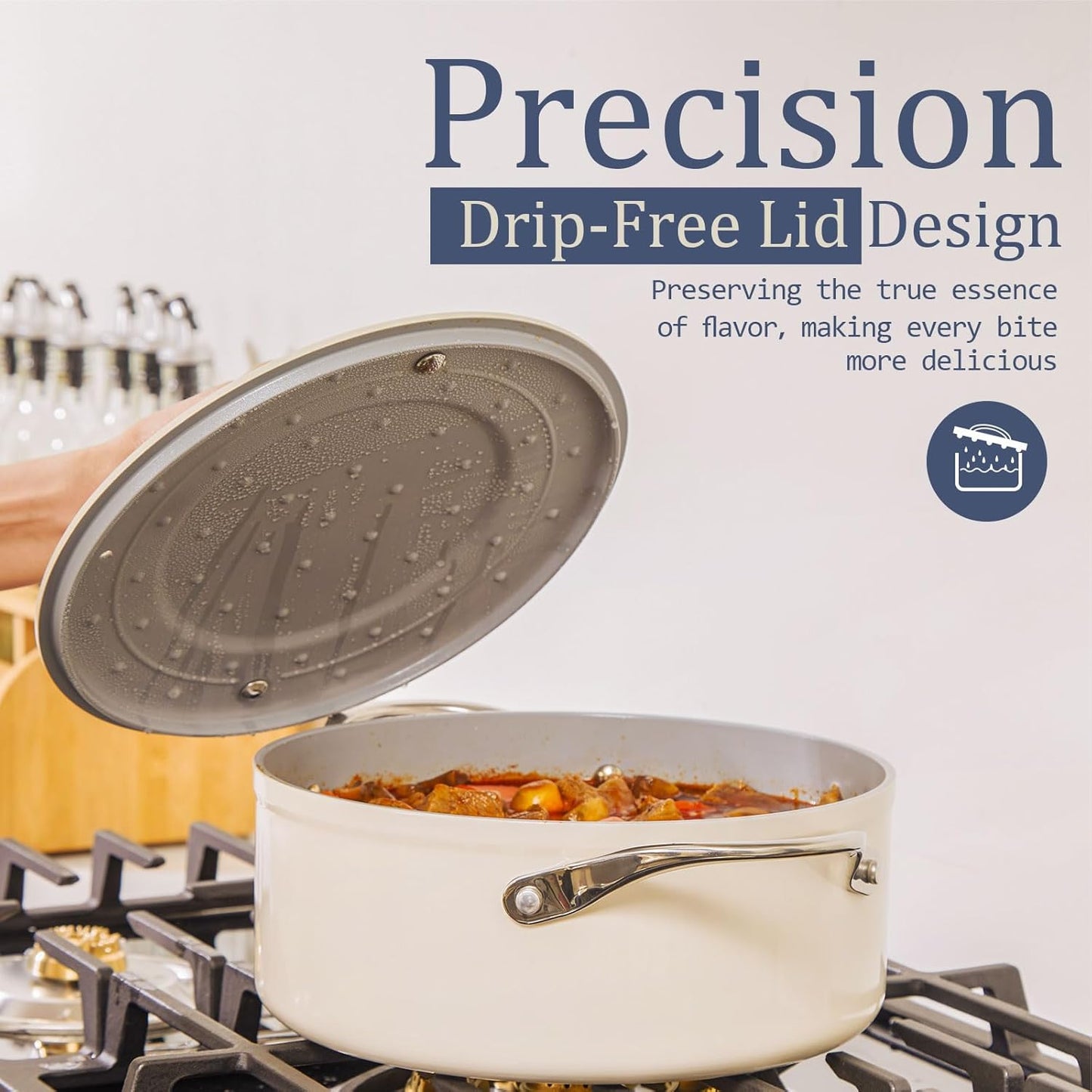 Stock Pot 4.5qt Dutch Oven with Lid (9.5") Nonstick Ceramic Coated Non-Toxic PFAS-Free Even Heat Distribution for Braising, Baking Bread & Soups, Compatible for All Cooktops(Induction/Gas/Electric) Oven Safe to 500°F (Cream)