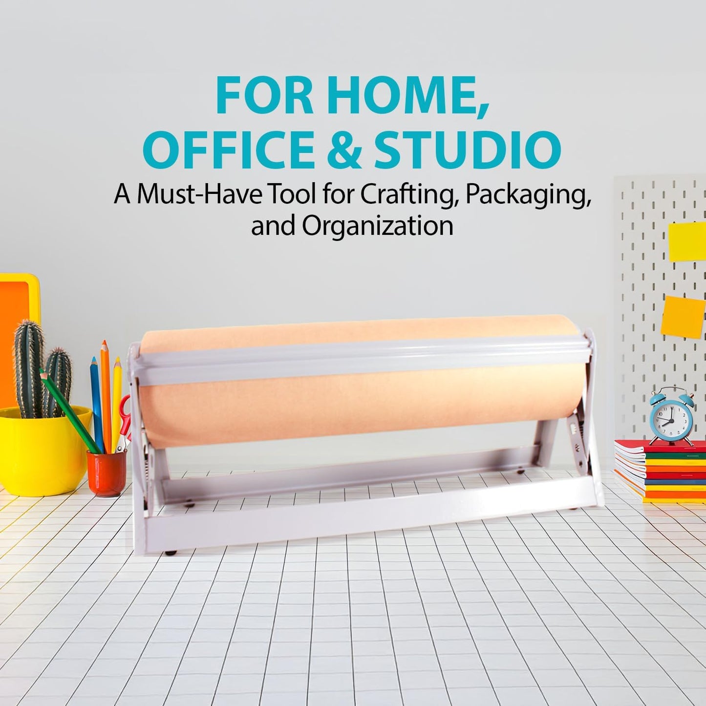 24" Wide Roll Paper Dispenser with Cutter – Wall Mounted Roll Dispenser with Serrated Cutter – Fits Craft, Freezer, Wrapping, Butcher Paper Roll or Cling Film – Heavy-Duty, Grey