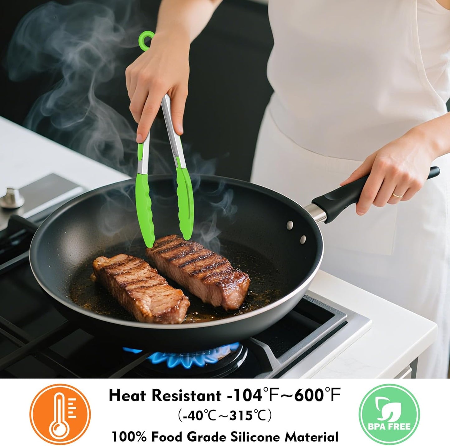 Hotec Silicone Kitchen Tongs for Cooking 9-Inch Serving Tongs with Silicone Tips, Set of 3 (Red Blue Green)