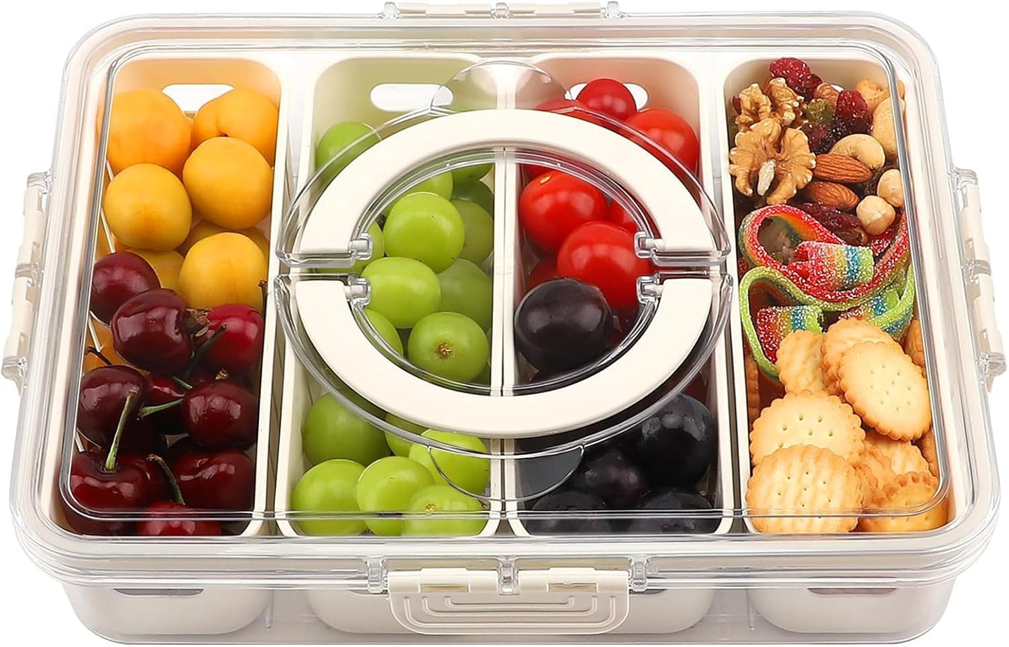 Fruit Storage Containers for Fridge, Fridge Organizer Snackle Box Container, Fruit Containers for Fridge, 4 Compartments Fruit & Vegetable Organizer