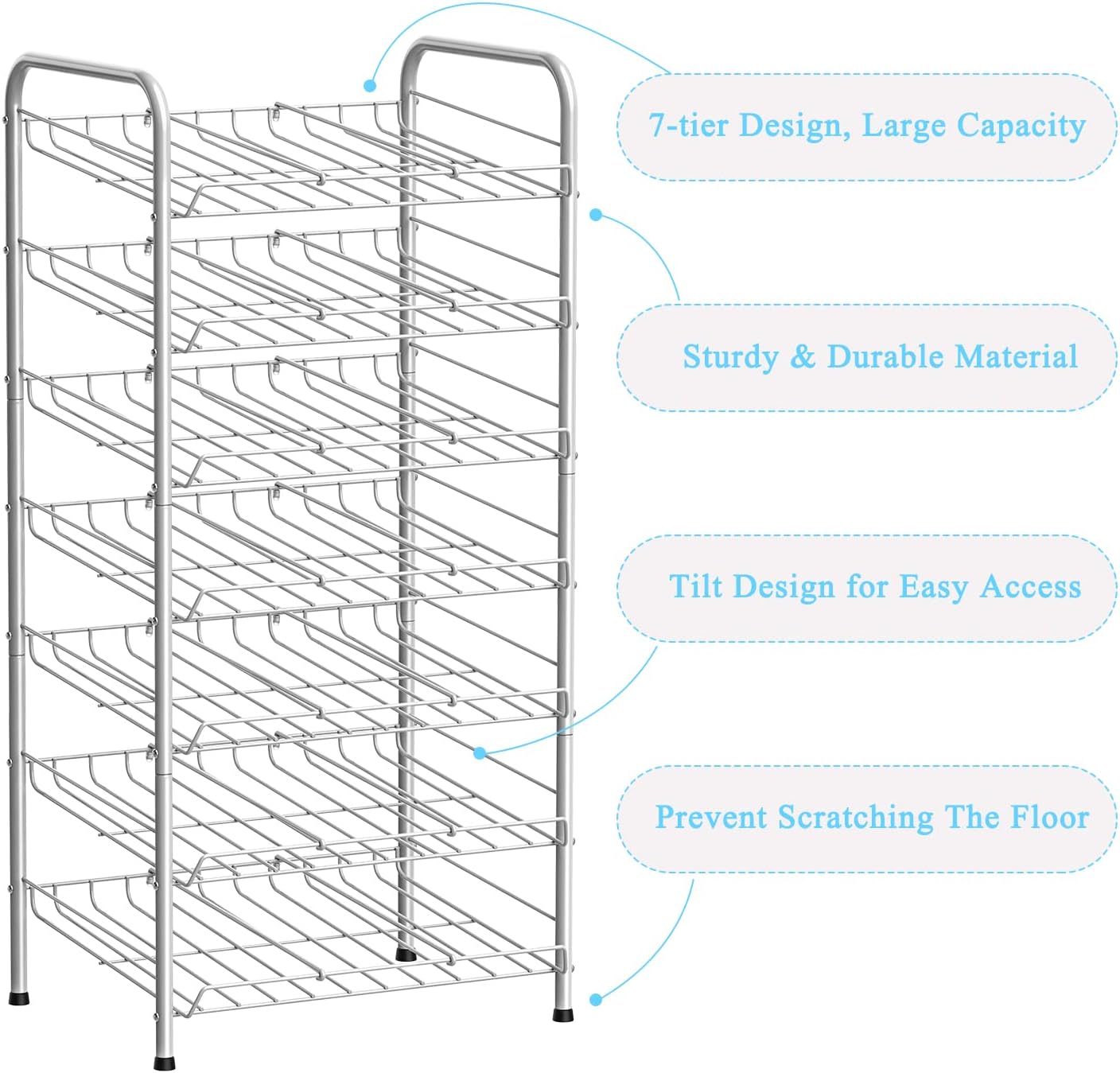 Vrisa Can Organizer for Pantry 7-tier Can Organizer Can Good Organizer for Pantry Shelf Holds up to 84 Cans Can Rack Dispenser for Pantry, Kitchen, Cabinet Silver