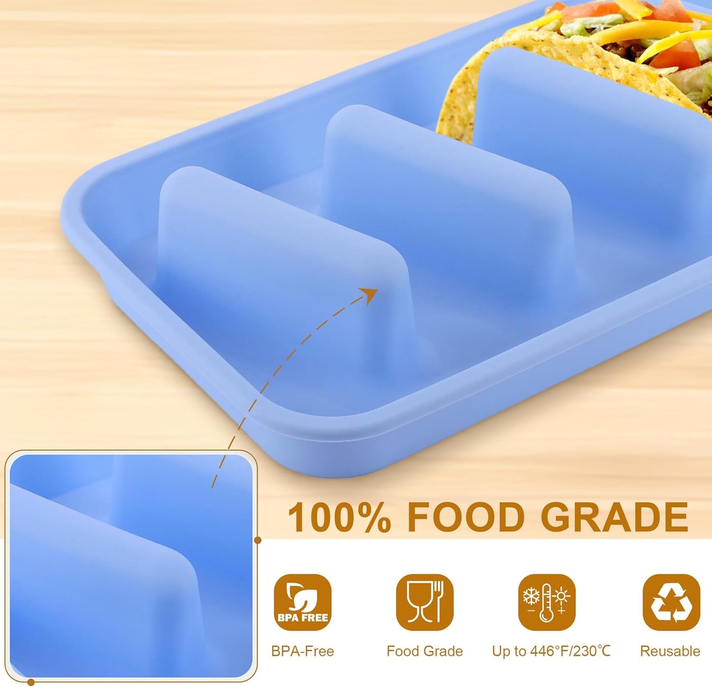 Silicone Taco Holder 3 Packs, Reusable Taco Plates with Dividers, Taco Holder Stand for Family Dinners & Parties, Dishwasher and Microwave Safe