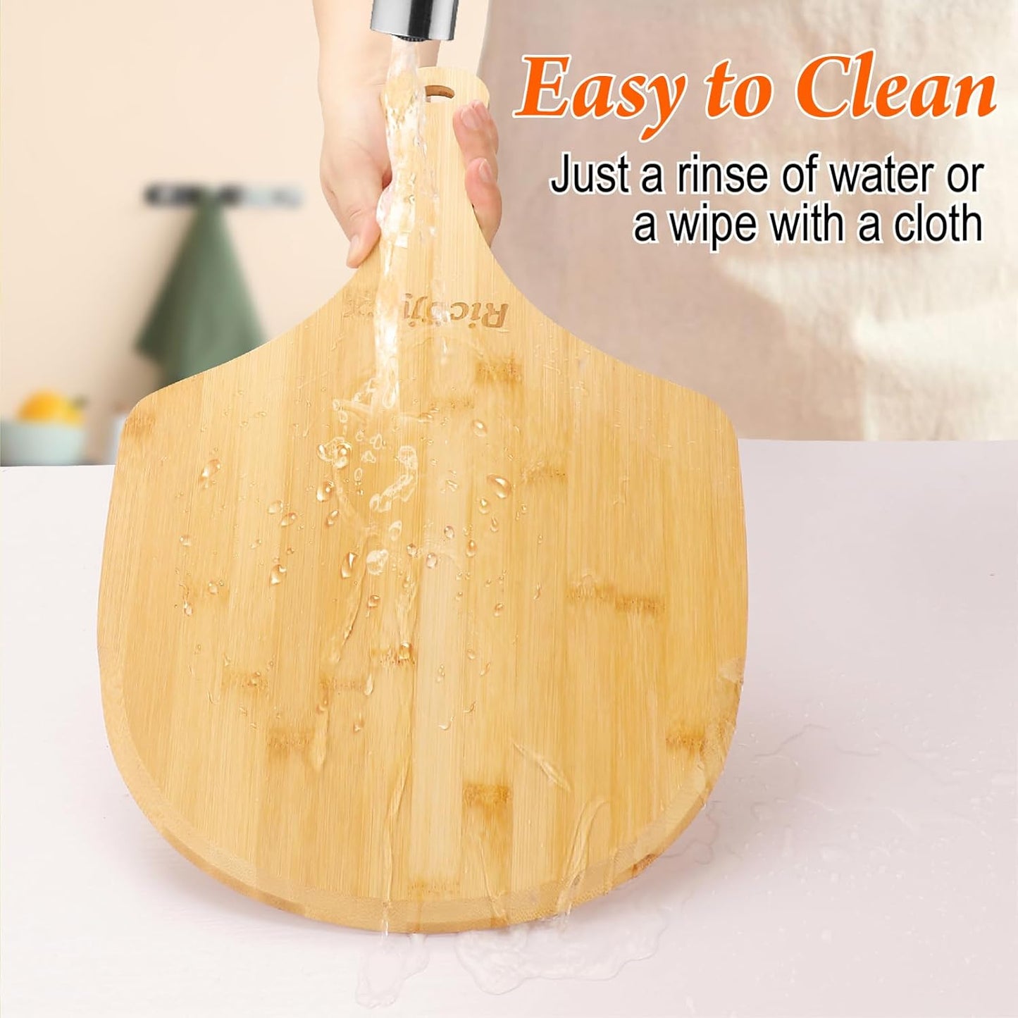 Pizza Peel 12 inch 2 Pack, Bamboo Wooden Pizza Peels for Pizza, Bread, Cheese, Vegetable, Fruits