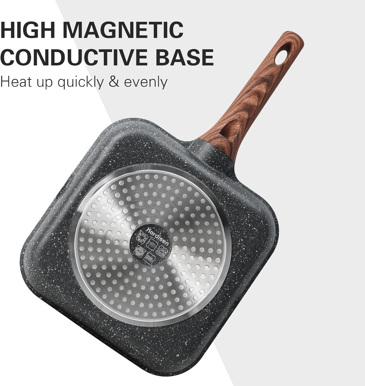 Nonstick Grilling Pan with Lid for Stove Tops, 9.5 Inch Square Grill Pan for Indoor Cooking, Granite Coating Grill Skillet with Pour Spouts, Versatile Griddle, Induction Steak Pan, PFOA Free