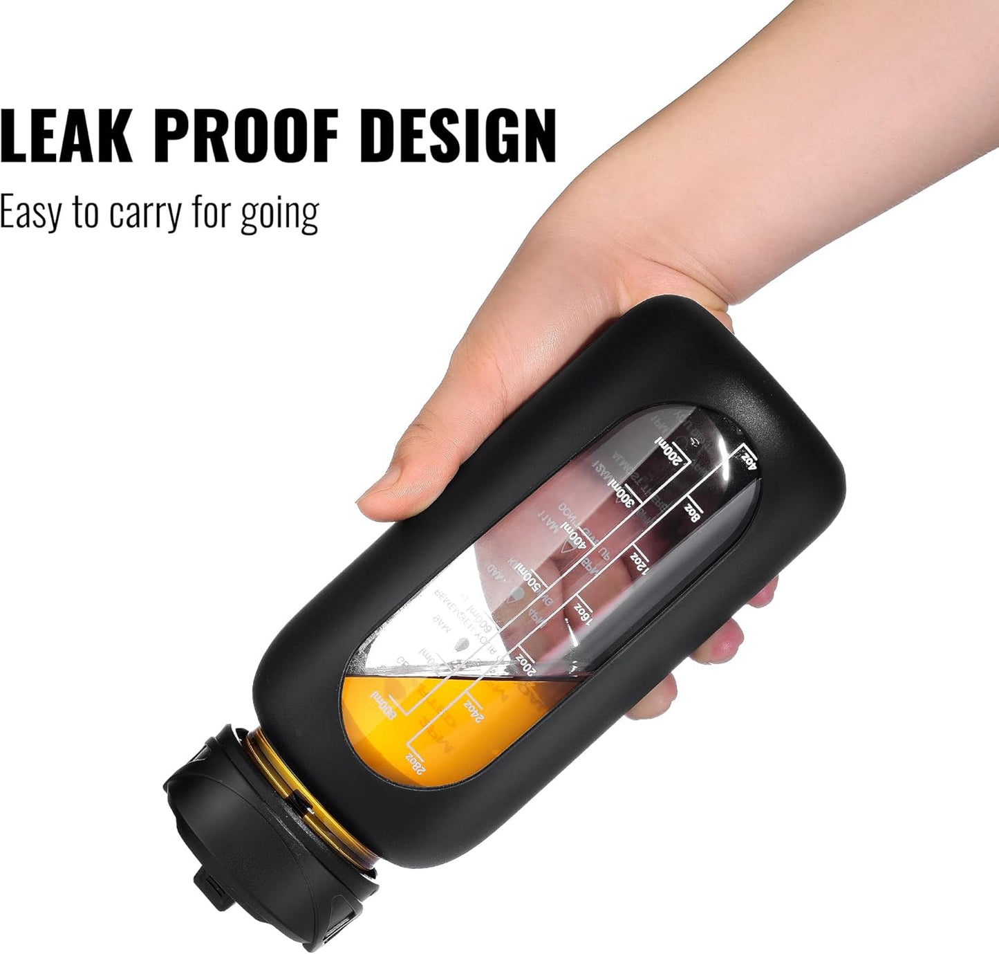 CIVAGO 40 oz Glass Water Bottle with Straw and Handle, Large Sports Motivational Water Bottle Flask with Time Marker and 2 Lids, Leakproof Water Jug Canteen with Silicone Sleeve for Gym,Beige