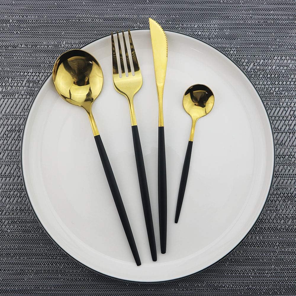 JASHII Black GoldSilverware Set, 20-Piece Stainless Steel Flatware With Satin Finish, Kitchen Utensils, Mirror Polished Tableware Cutlery for Home and Restaurant, Dishwasher Safe