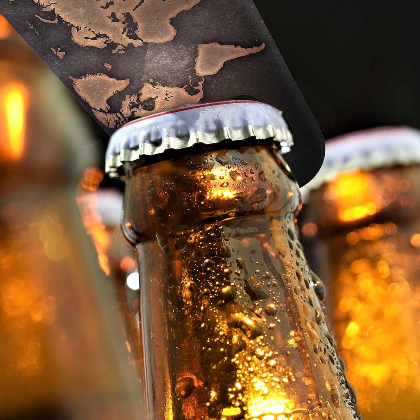 Vintage World Map Stainless Steel Bottle Opener Aged Retro Black Brown Seven Continents Map Flat Beer Bottle Opener Keychain for Home Kitchen Bar Restaurant Party Birthday Gift