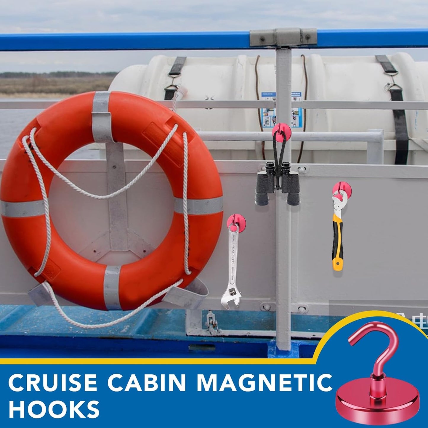 LOVIMAG Cruise Ship Essentials, 110Lbs Cruise Door Magnets, Red Cruise Magnetic Hooks, Magnetic Hooks Heavy Duty for Hanging Celling, Grill, Refrigerator Kitchen-6 Pack