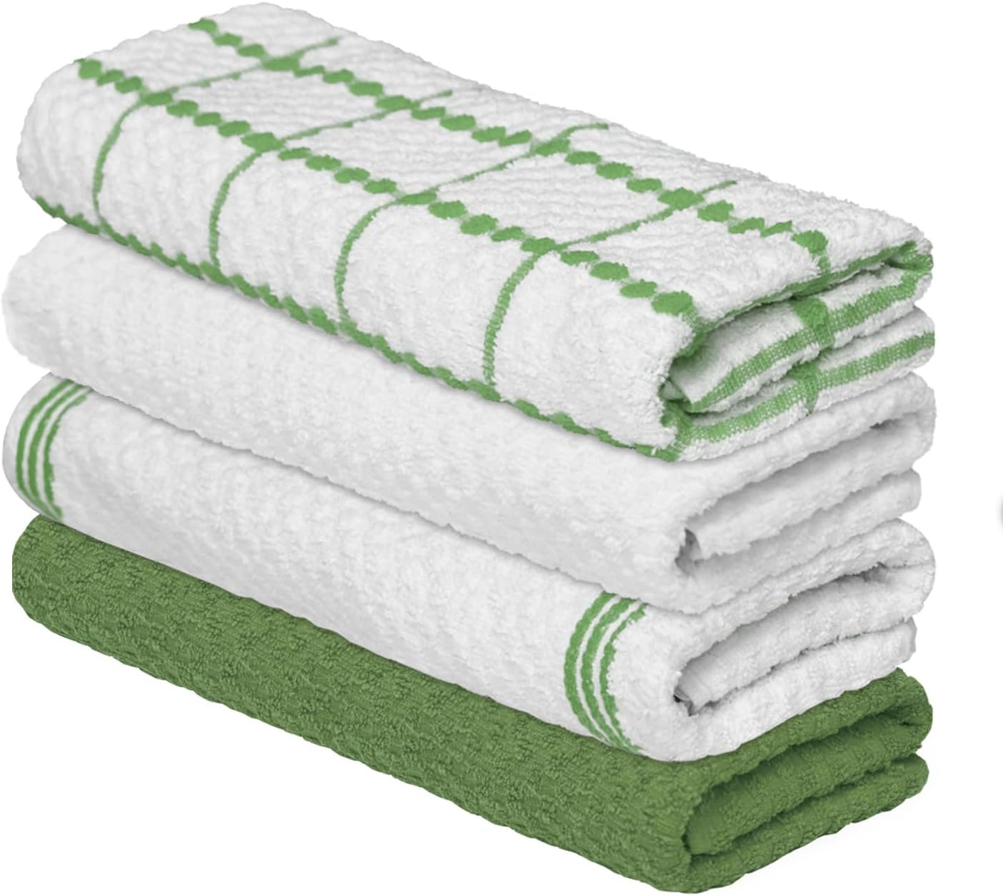 Artoid Mode Ring Spun Cotton Green Kitchen Dish Towels, 15x25 Inch Ultra Soft Absorbent Quick Drying Household Cleaning Tea Towels Bar Towels Set of 4