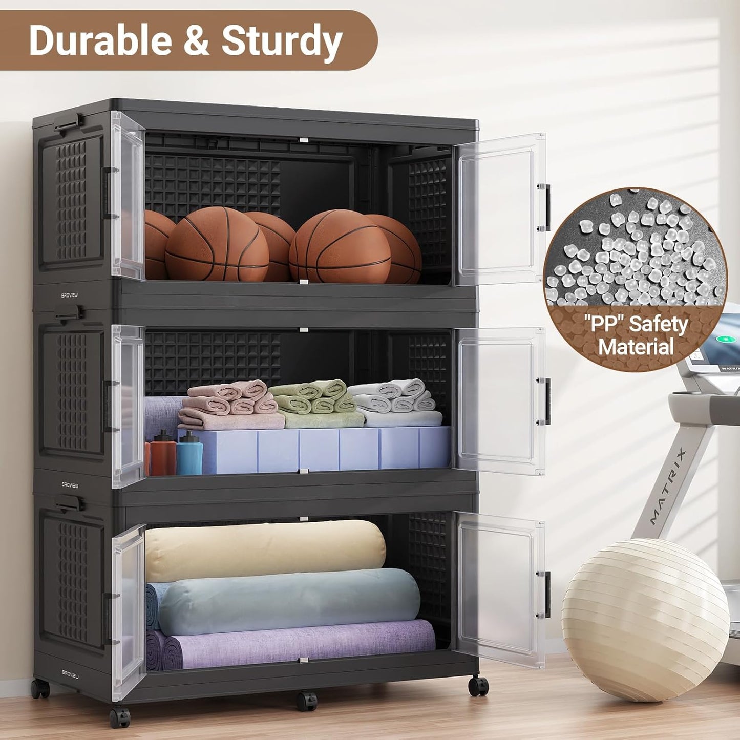 69.3"H 200Gal Plastic Storage Bins with Lid & Wheels,4Pack Extra Large Stackable Storage Bins with Dividers,Closet Organizers and Storage Cabinet Shelves Collapsible Box for Home Kitchen,Black