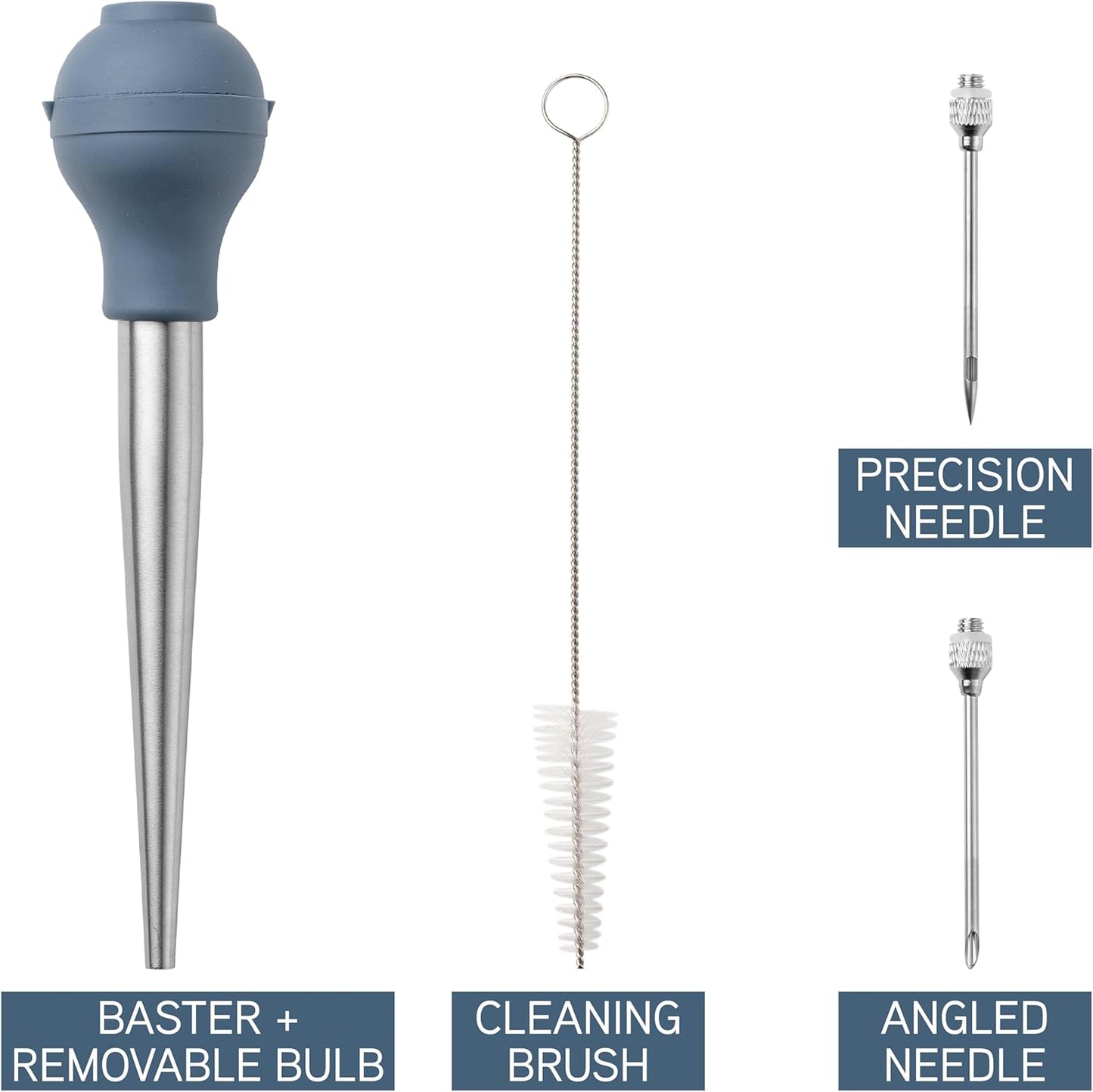 COOK WITH COLOR Turkey Baster with Cleaning Brush - Food Grade Syringe Baster For Cooking, Deluxe Set, Blue
