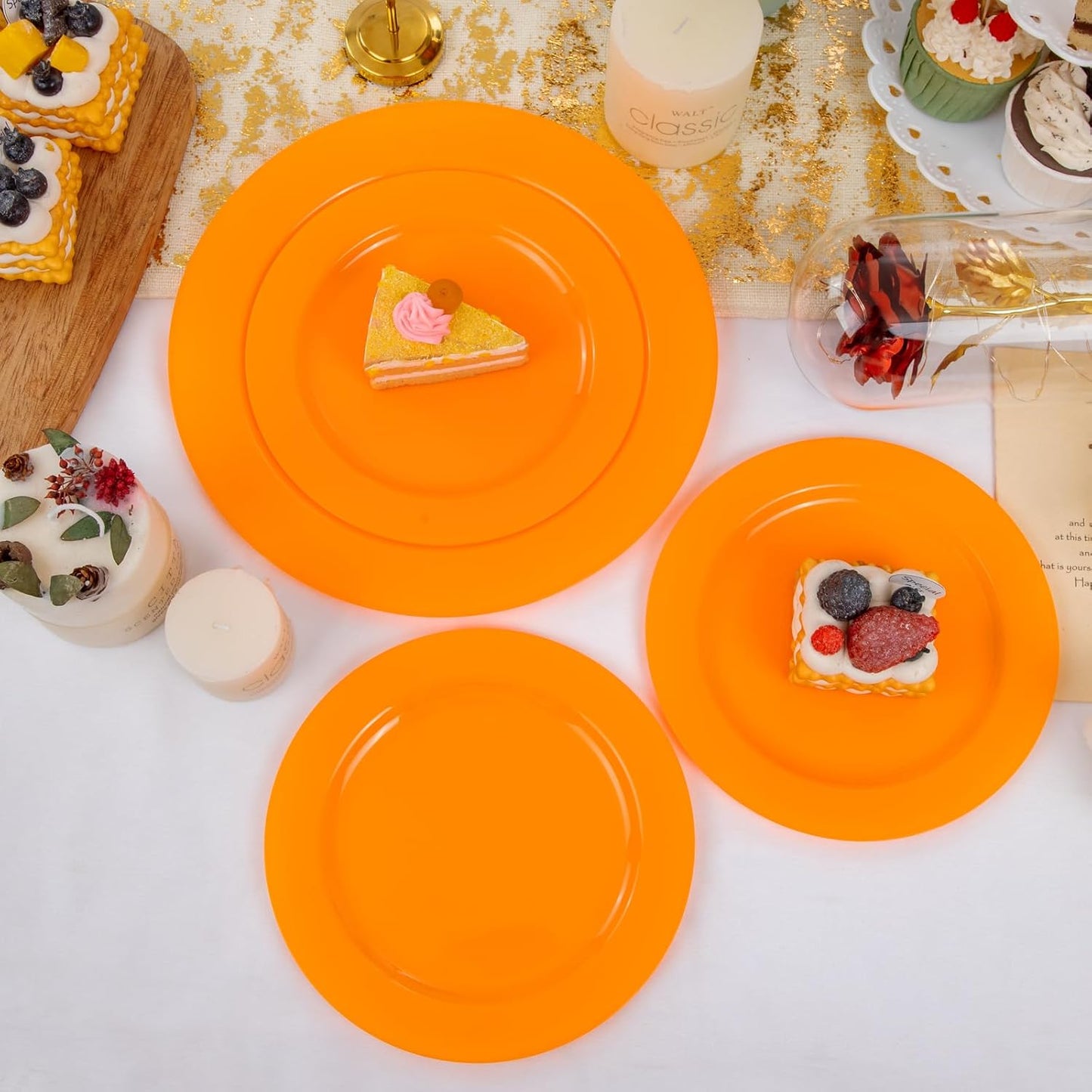 FLOWERCAT 60PCS Orange Plates - Heavy Duty Orange Plastic Plates Disposable for Halloween & Thanksgiving Party - Serve 30 Guests 10.25inch and 7.5inch
