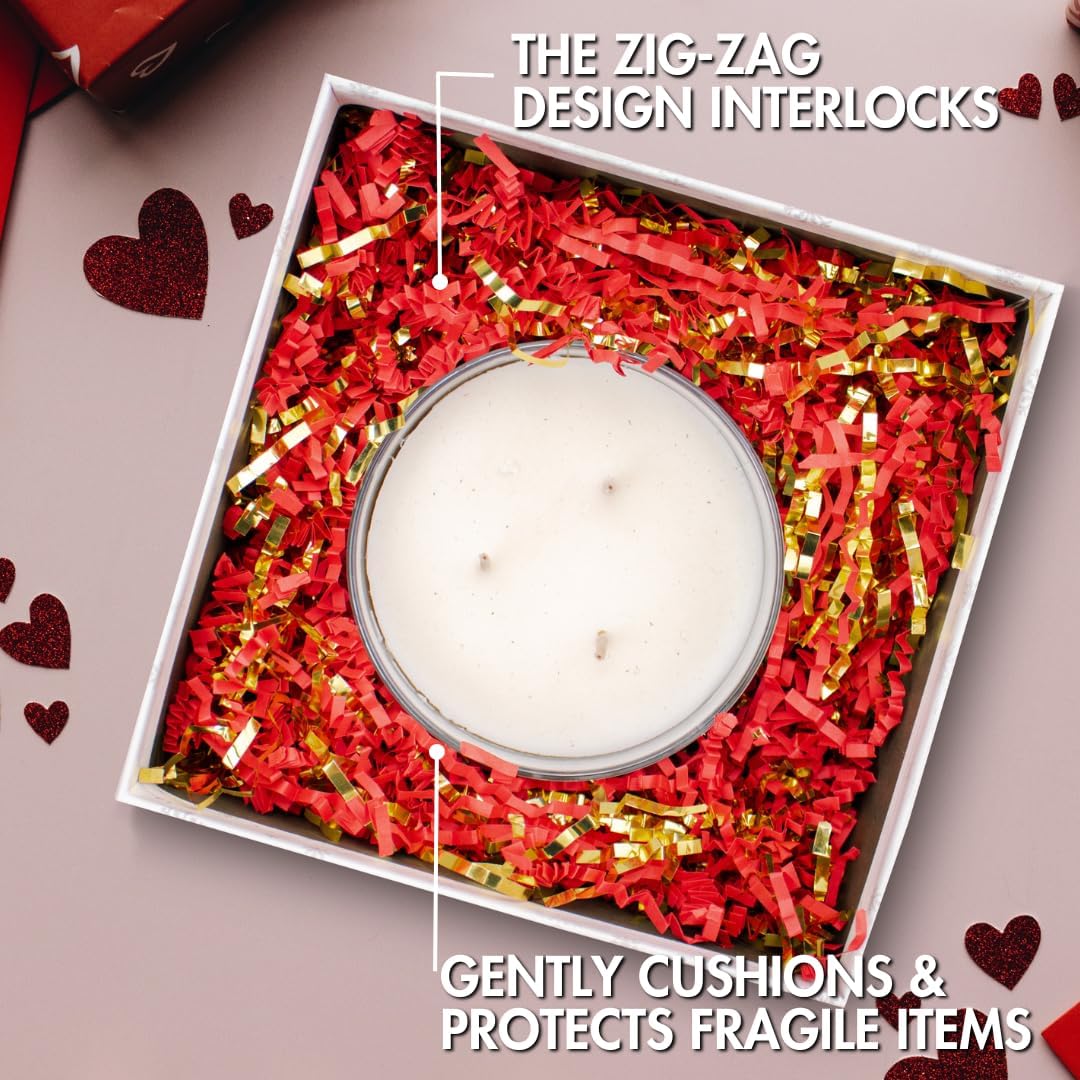 MagicWater Crinkle Cut Paper for Gift Baskets - 2LB - Red & Gold - Perfect for Shredded Paper Filler, Basket Filler, Gift Boxes, Bridesmaid Gifts, Halloween Stuffers & More – Ideal for All Occasions