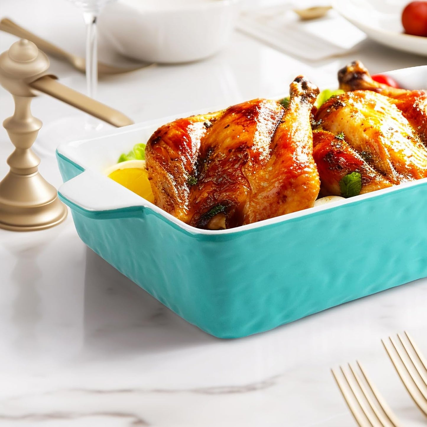 4 QT Baking Dish, Casserole Dishes for Oven, 9x13 Baking Pan with Handles, Lasagna Pan Deep, Ceramic Casserole Dish Oven Safe for Baking, Lasagna, Kitchen, Wedding Gift (Aquamarine)