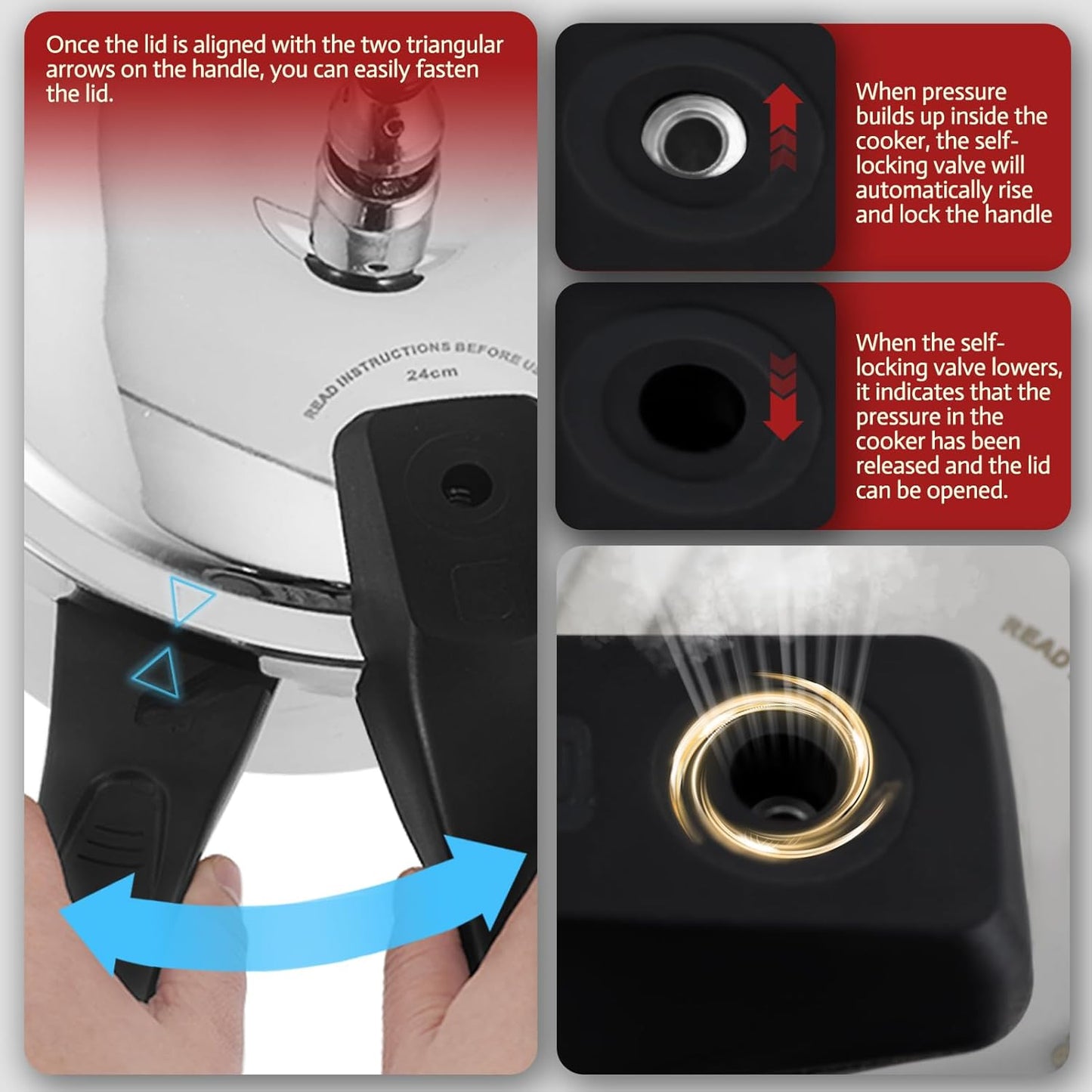 Stainless Steel Pressure Cooker 10 Quart All Stovetops Induction Compatible Food Grade Heavy Duty Multi Safety System Durable Body Handle for Home and Commercial Use, Deeluban