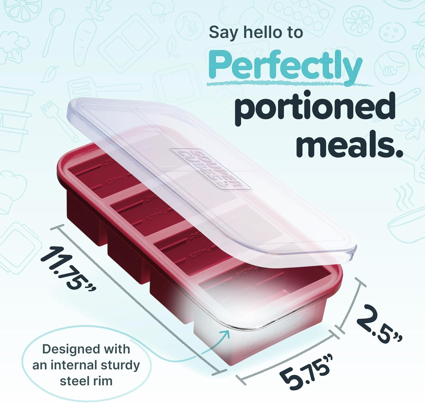 Souper Cubes 1 Cup Silicone Freezer Molds - Soup Cubes Perfect for Storing Broth, Rice, Leftovers and More - Silicone Freezer Trays with Lids for Meal Prep - Cranberry - 1-Pack