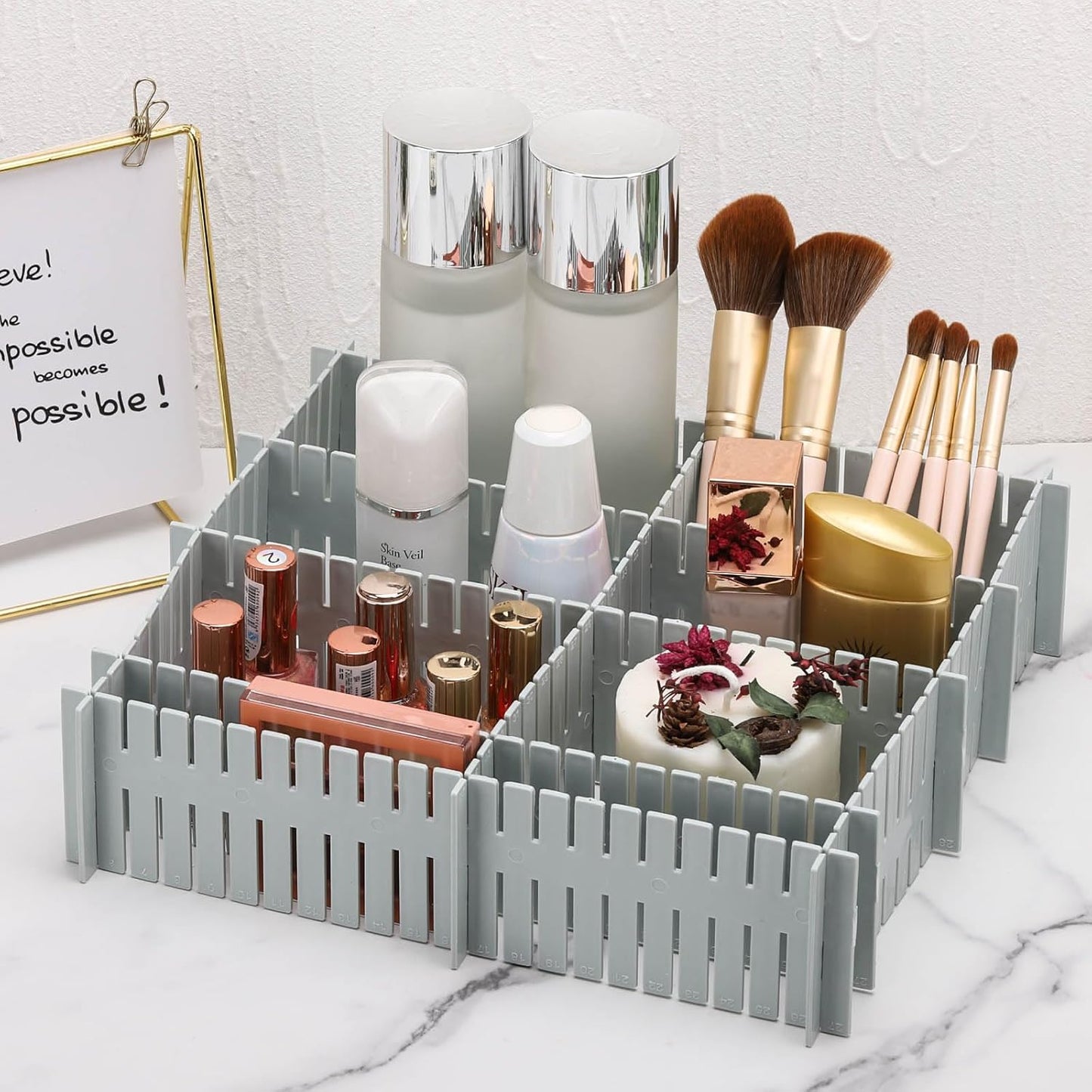 acDesign 40Pcs Grid Drawer Dividers, Adjustable Drawer Organizer for Socks, Underwear, Lingerie, Makeup, Bedroom Office Kitchen Storage (Grey)