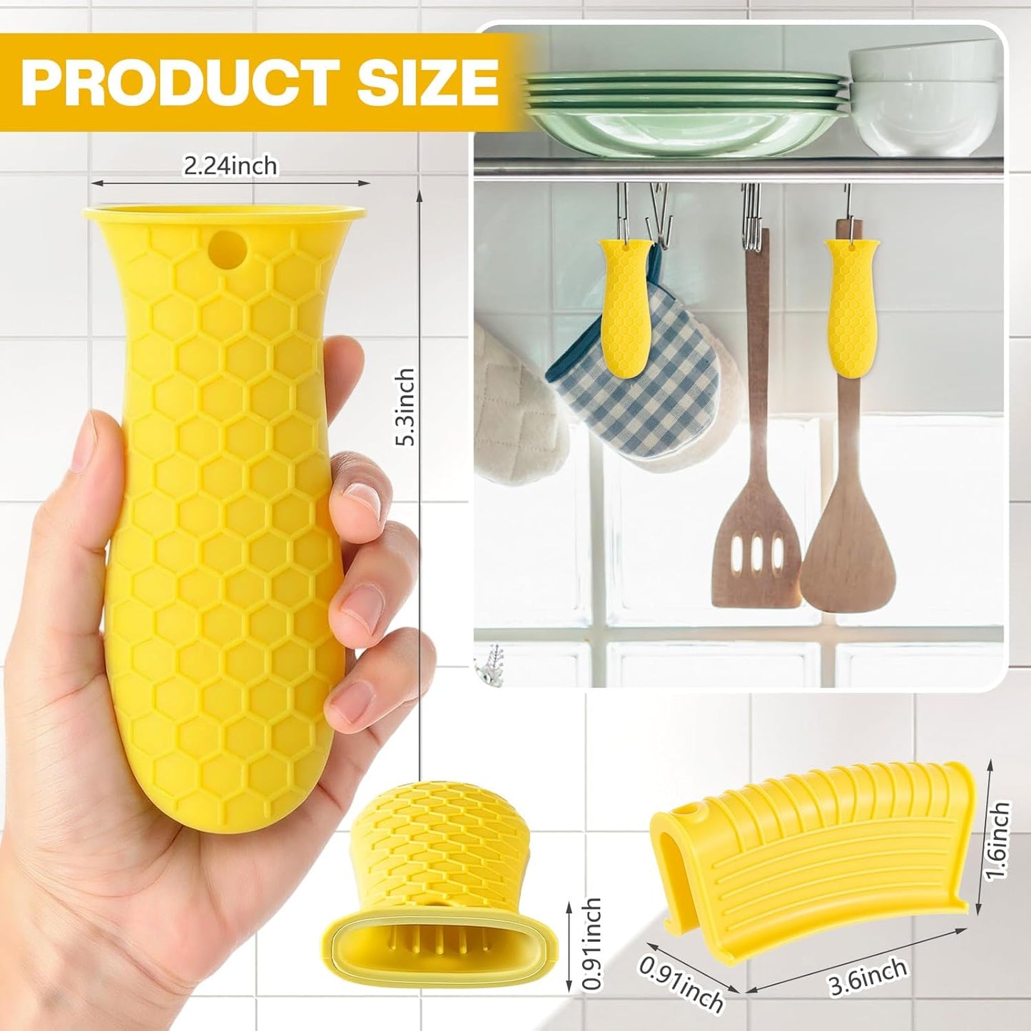 Patelai 8 Pcs Silicone Pot Holders Cast Iron Handle Cover Heat Resistant Pot Handle Covers Potholder Non Slip Reusable Pan Sleeve for Frying Pan Kitchen Supplies(Yellow)