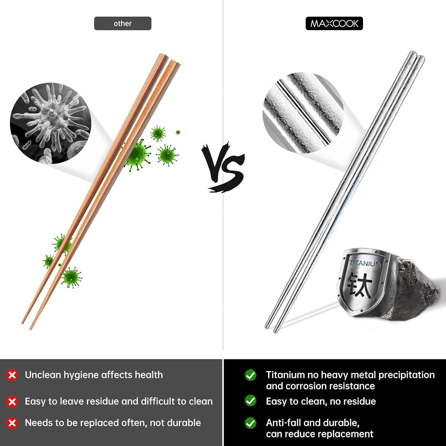 Pure Titanium Chopsticks Reusable Ice Flower design Multicolor Chop sticks 5 Pairs Set Upscale Tableware Dishwasher Safe Light Durable Palillos Chinos as Gift