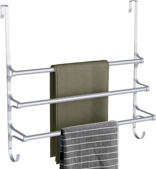 Over The Door Towel Rack, Over Door Towel Rack for Bathroom Door, Triple Towel Storage Holder with Hooks (Silver Gray, 20.15" L)