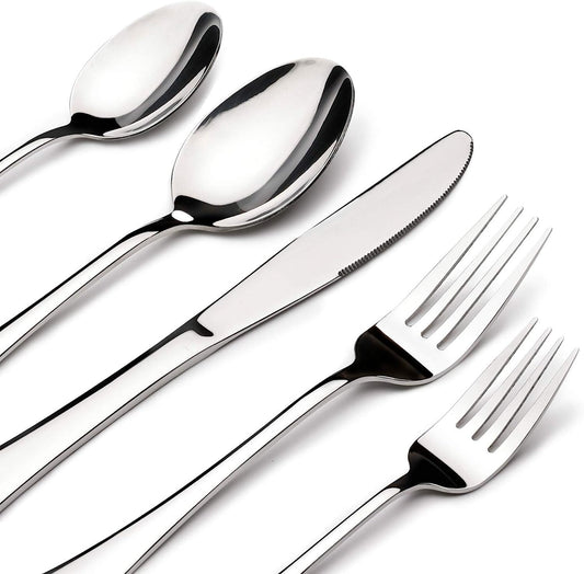 Silverware Set for 6, 30 Piece Heavy Duty Stainless Steel Flatware Utensils Cutlery Set Including Steak Knife Fork and Spoon, Dishwasher Safe, Gift Package for Wedding Housewarming
