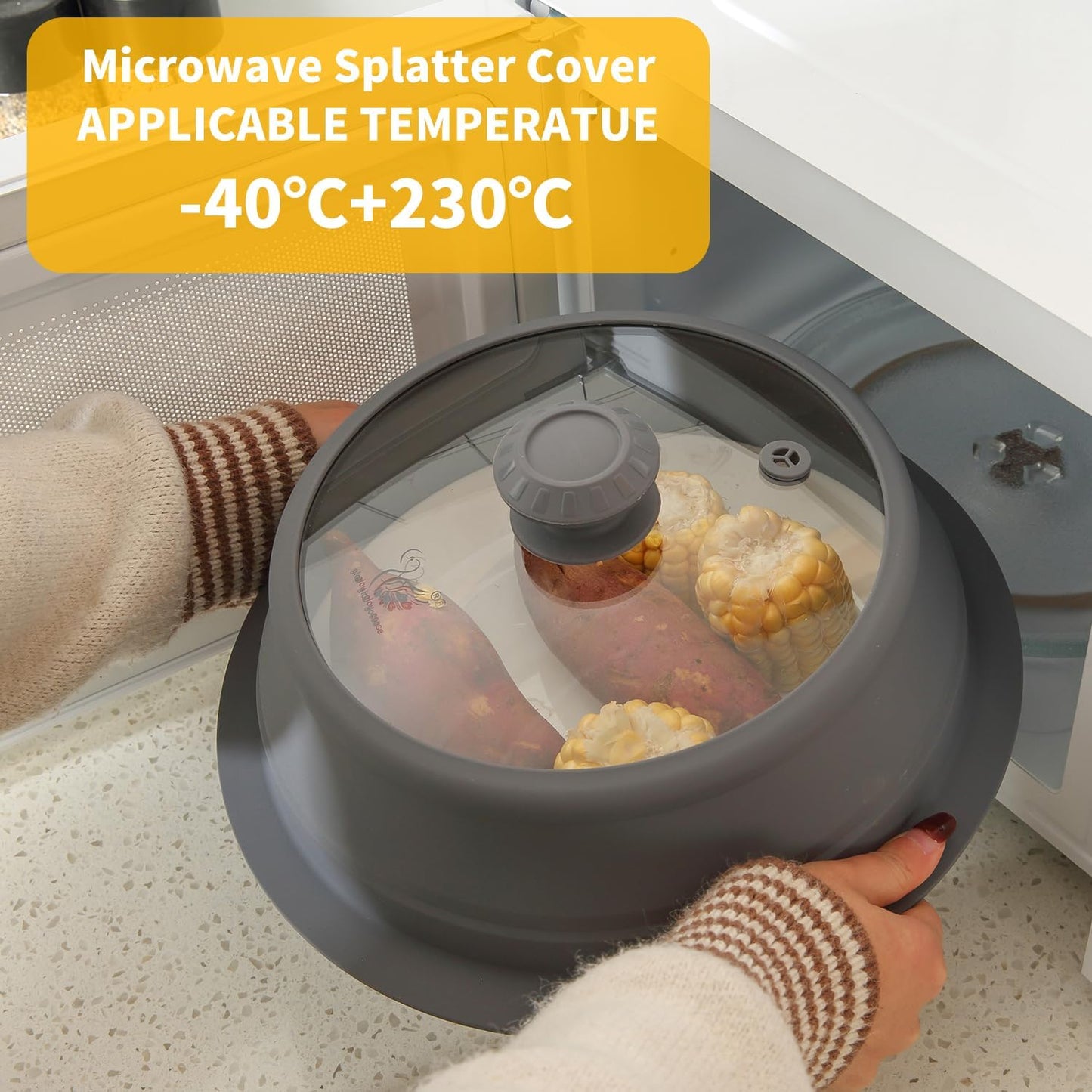 Collapsible Microwave Splatter Lid with Vented Tempered Glass Cover Wok Lid for Microwave Safe, Stockpot Steamer Pot Pan 10.5-11 inch Universal Multifunction Silicone Cover