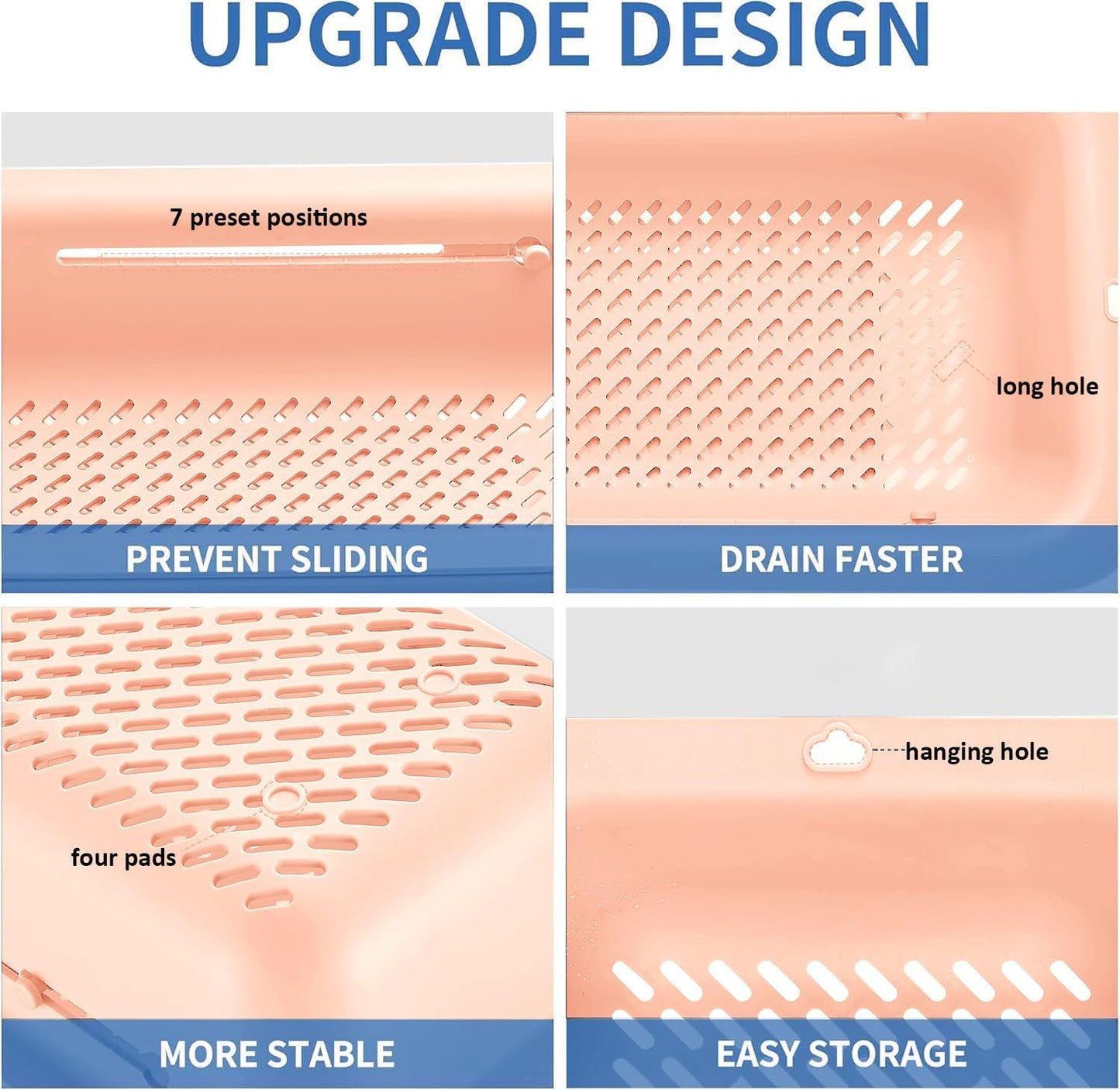 LASSHSWA Collapsible Colander and Strainer for Kitchen, Over the Sink Strainer Basket for Kitchen, Fruit Pasta Food Strainer Expandable Plastic Colander with A Sink Drain Strainer Stainless Steel