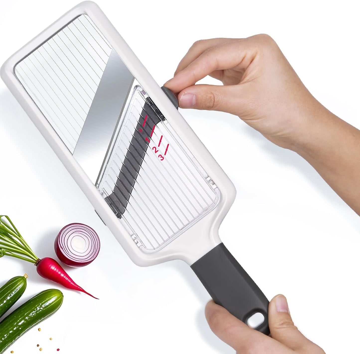 Mandoline Slicer for Kitchen, Adjustable Stainless Steel Blade, Vegetable Slicers, Slicer Vegetable Cutter with NO-slip Grip, Gray