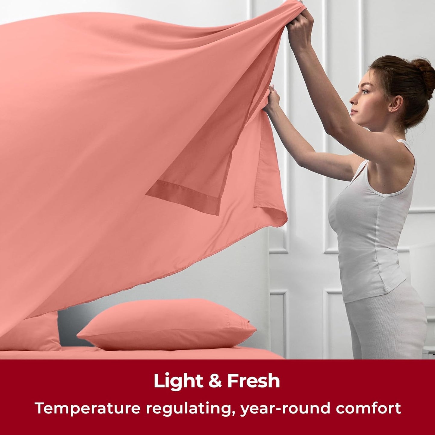 Mellanni Twin Sheets Set - 3 PC Iconic Collection Bedding - Hotel Luxury, Extra Soft, Cooling Bed Sheets - Wrinkle, Fade, Stain Resistant (Twin, Coral)