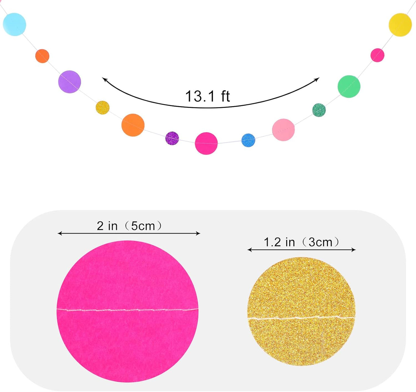 Outus 5 Pieces Colorful Dots Paper Garland Round Glitter Garland Hanging Confetti Streamers Backdrop Decoration for Birthday Classroom Candy Sprinkles Trunk or Treat Party (Rainbow)